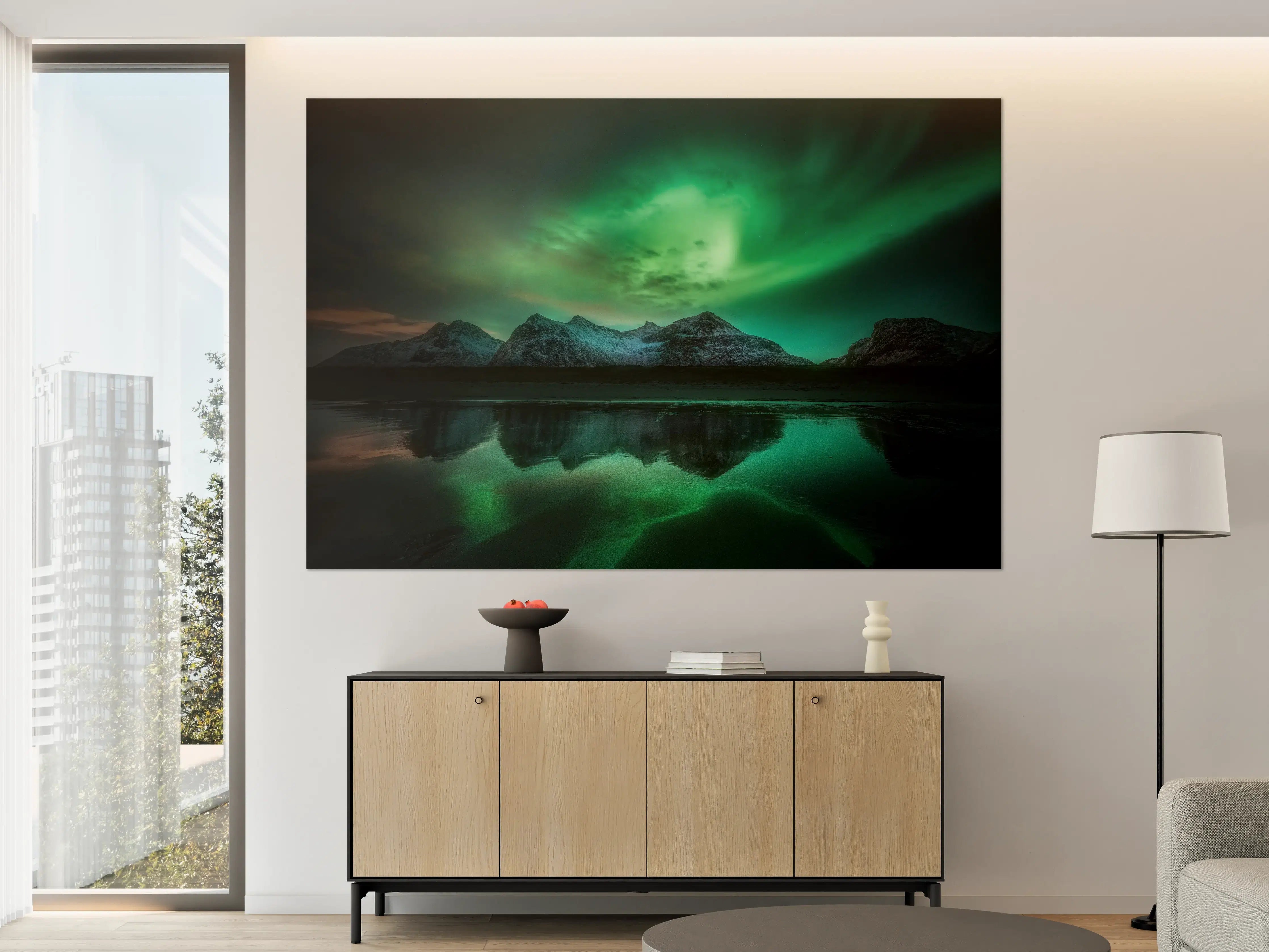Große Wandbilder - Nordlichter über Bergsee