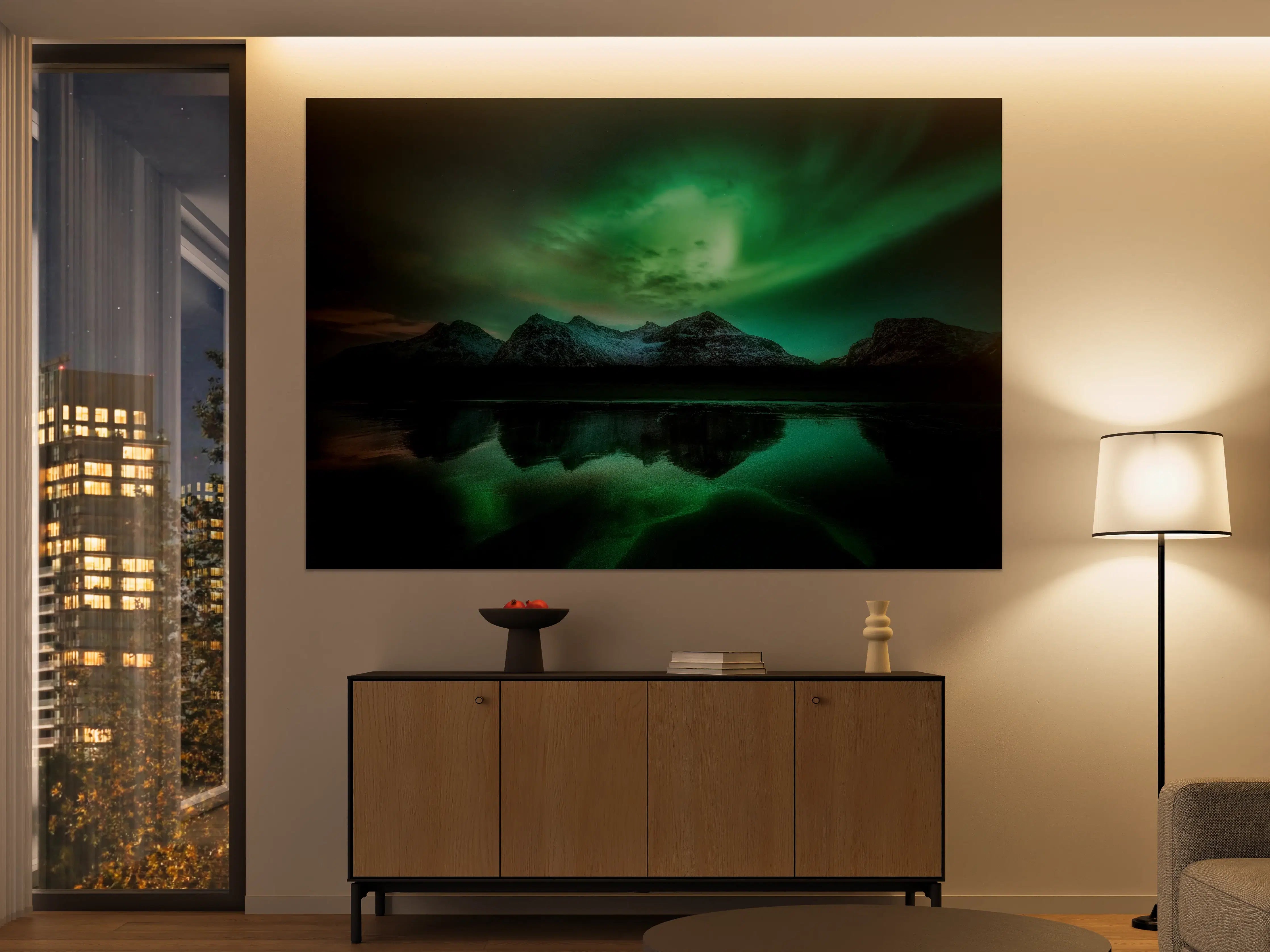Große Wandbilder - Nordlichter über Bergsee