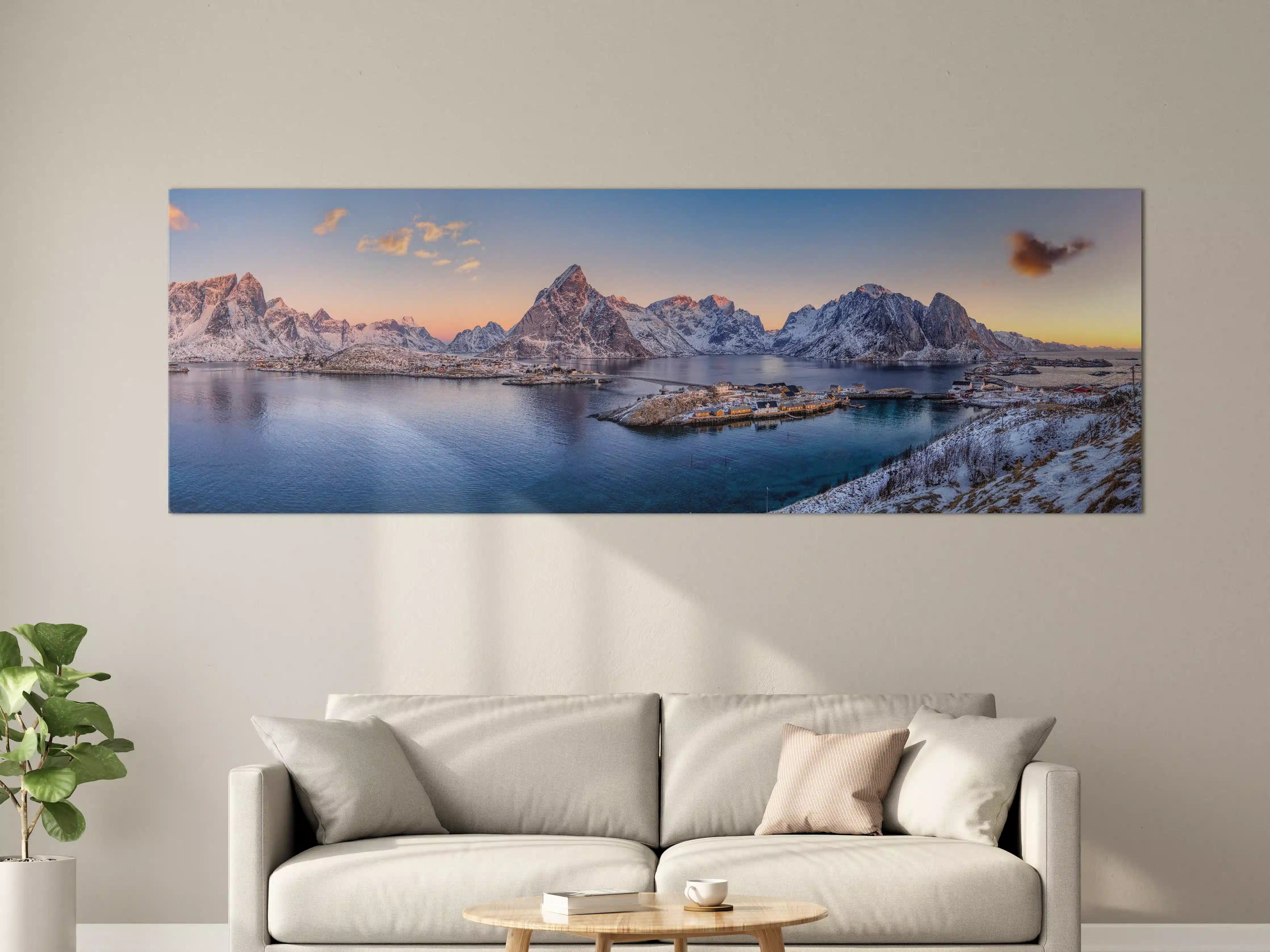 Große Wandbilder - Norwegen Fjord Panorama Blau-Weiß