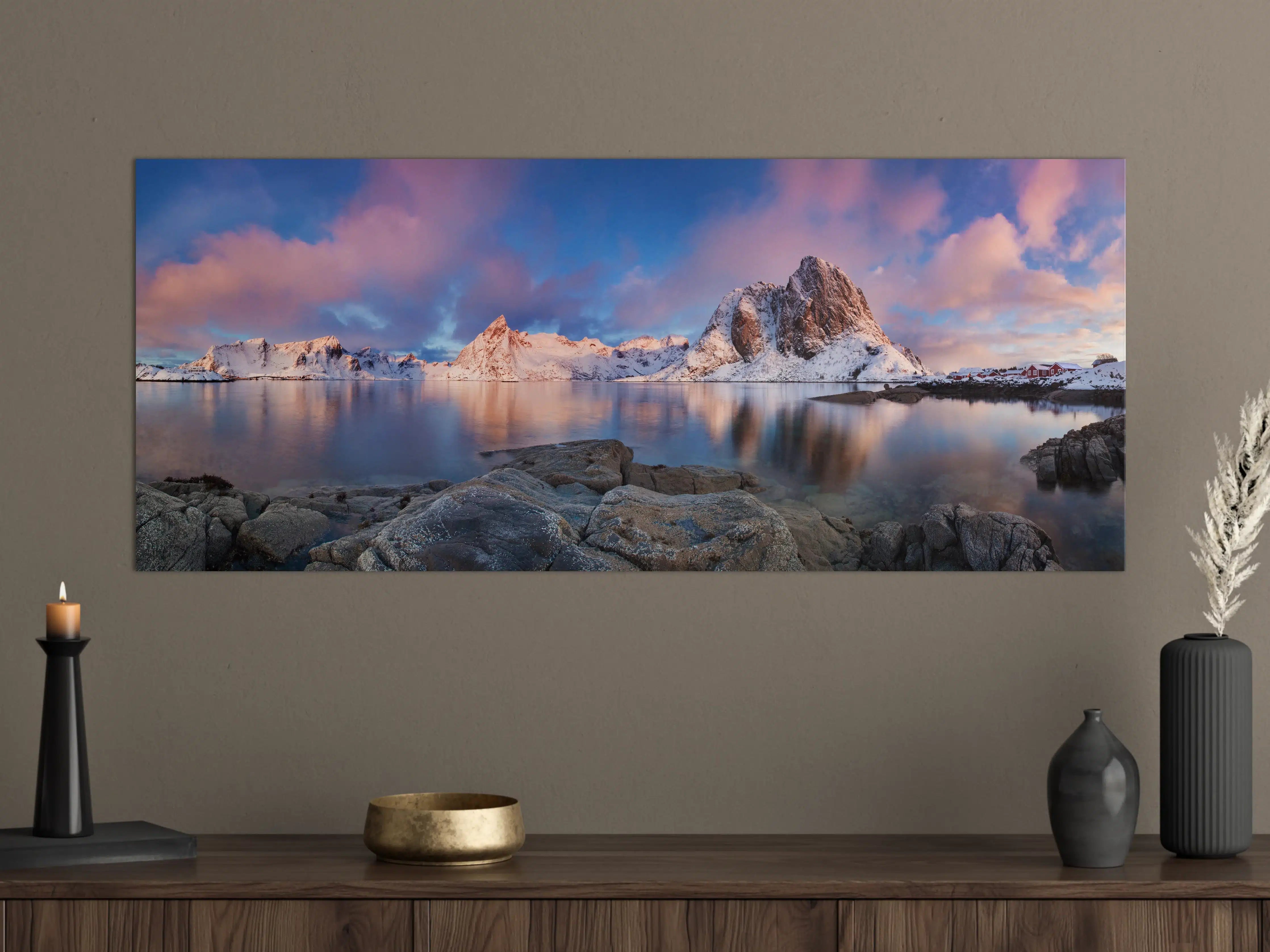 Große Wandbilder - Norwegische Küste Blau-Rosa
