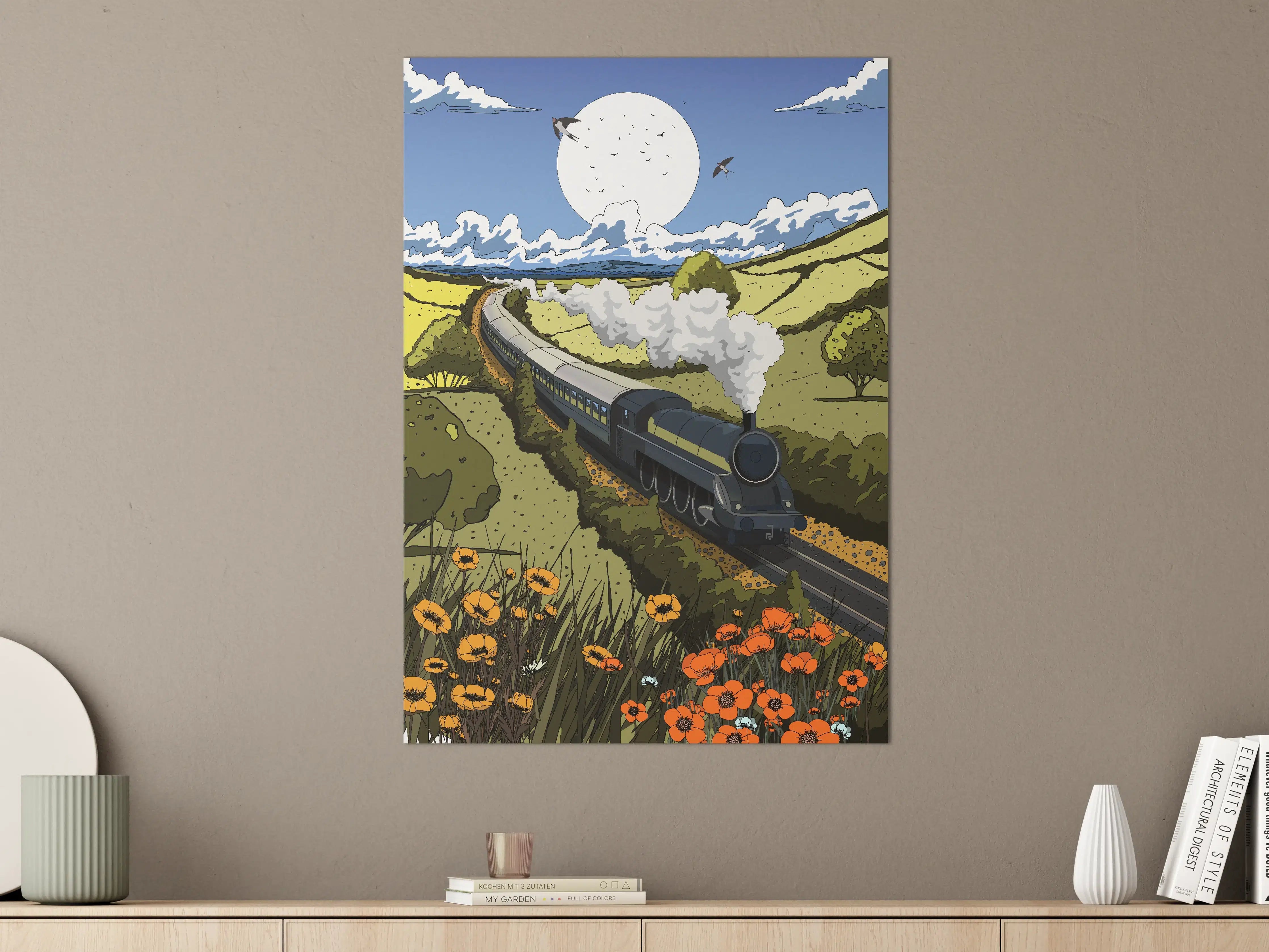 Große Wandbilder - Nostalgische Dampflokomotive durch malerische Landschaft