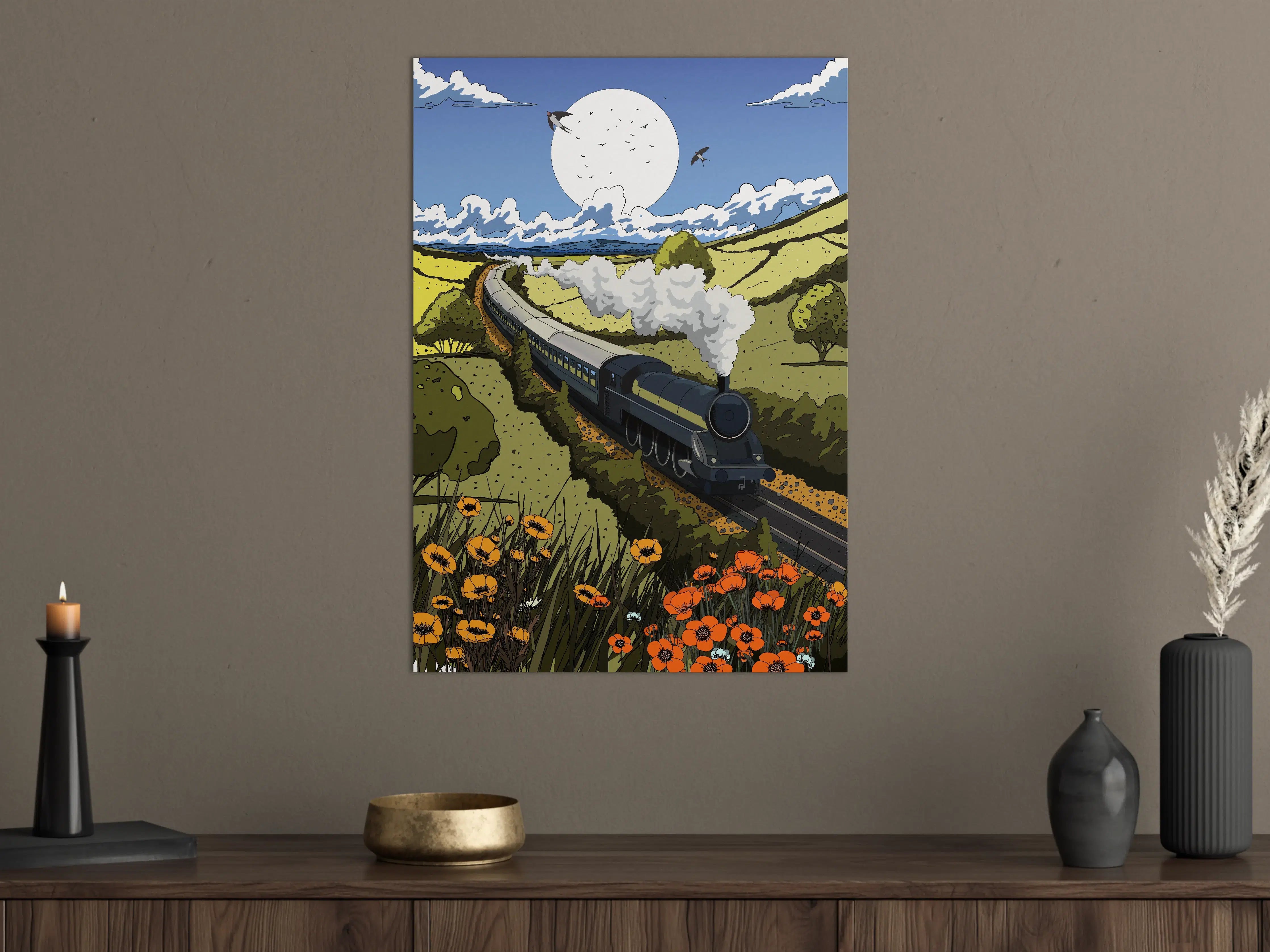 Große Wandbilder - Nostalgische Dampflokomotive durch malerische Landschaft