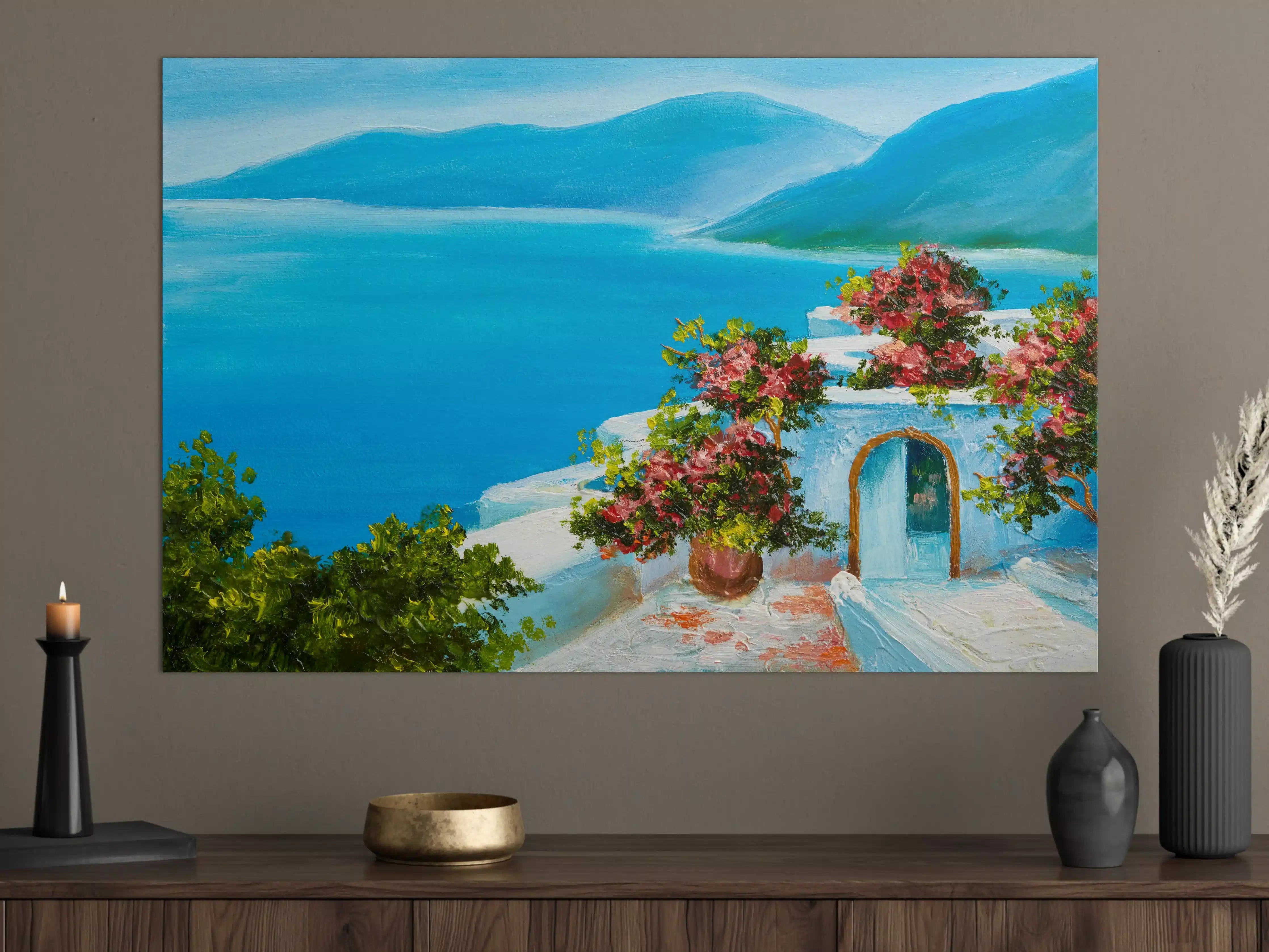 Große Wandbilder - Ölgemälde - Terrasse am Meer