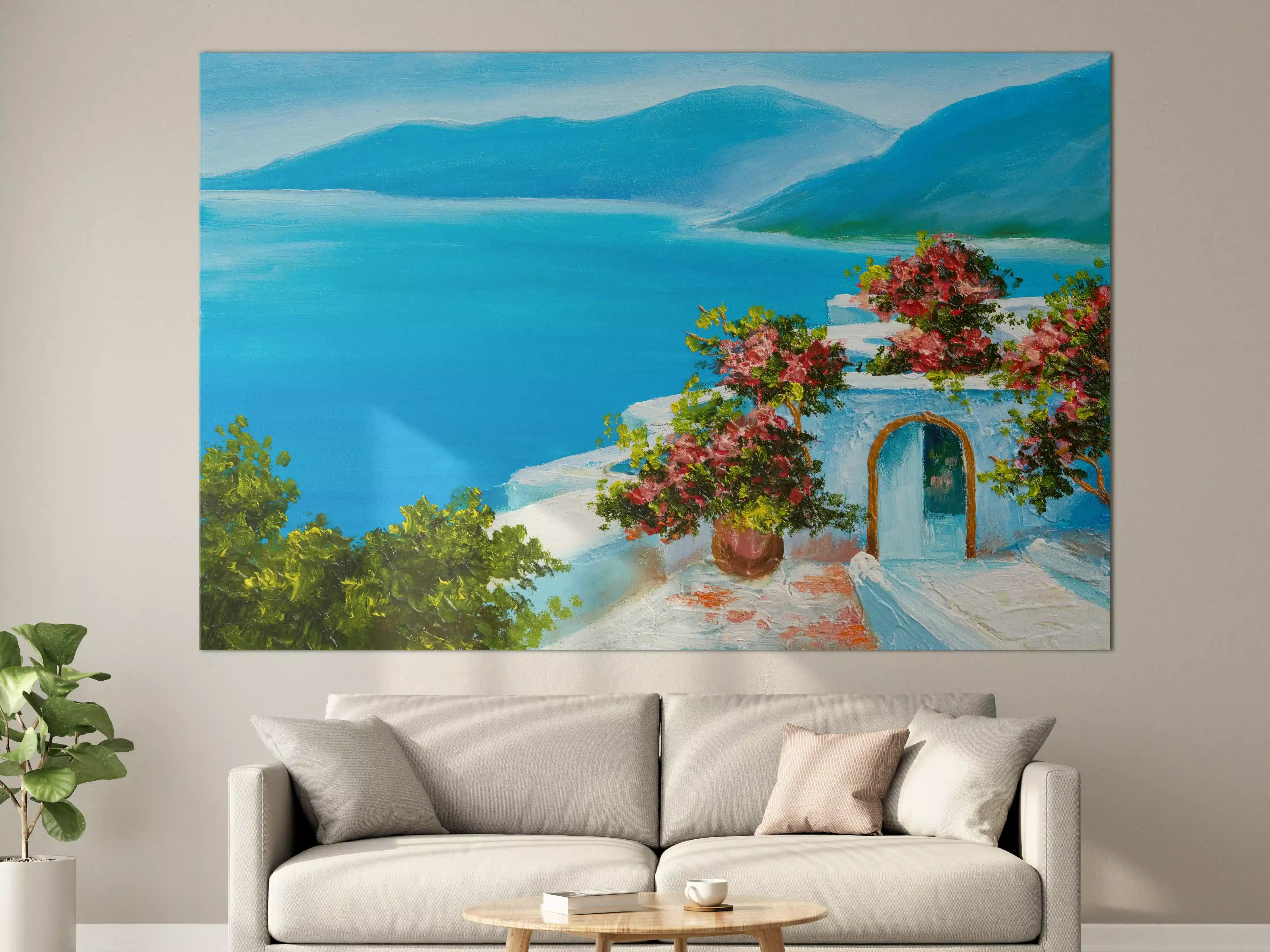 Große Wandbilder - Ölgemälde - Terrasse am Meer