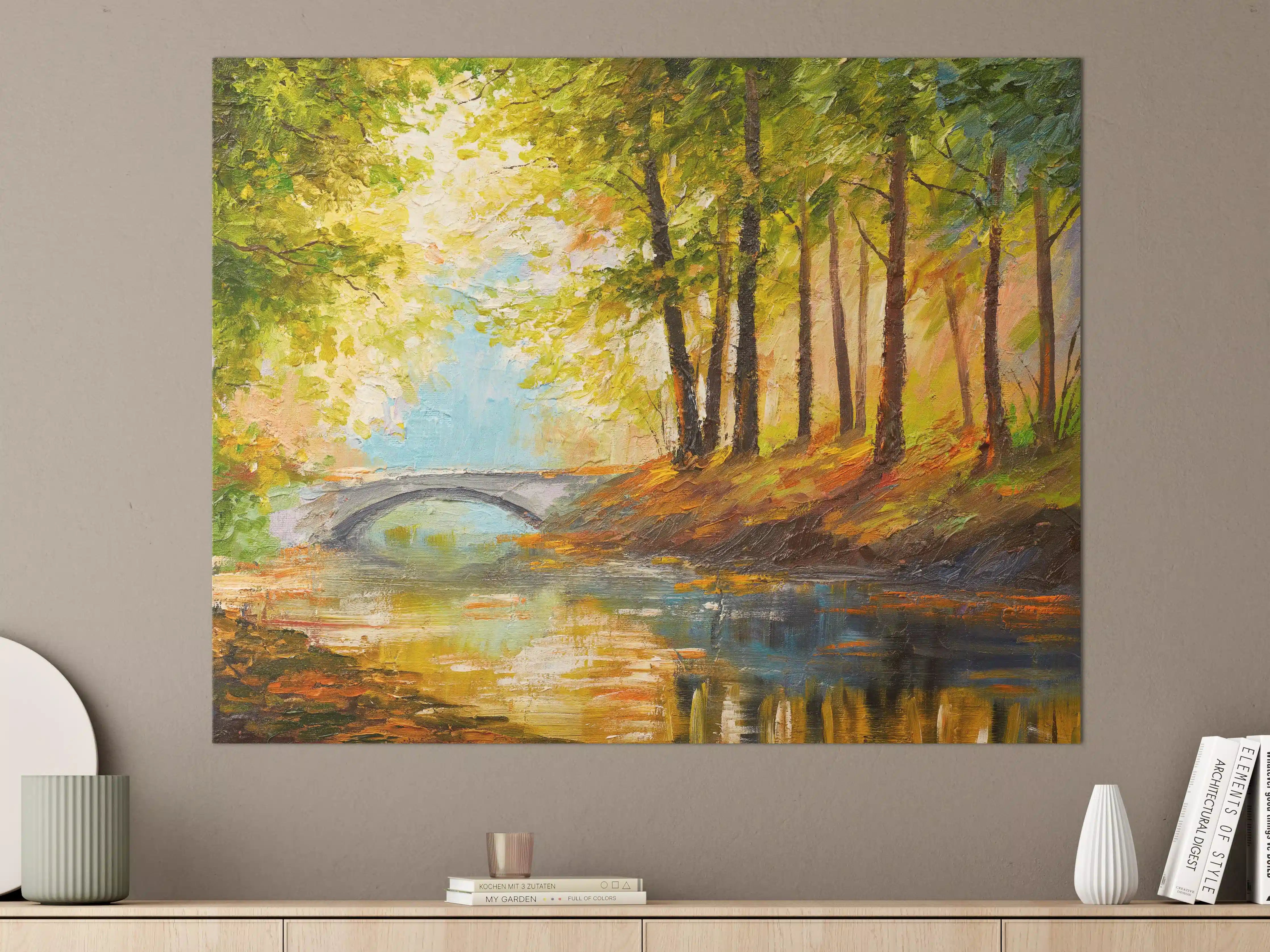 Große Wandbilder - Ölgemälde Herbst Wald mit Fluss