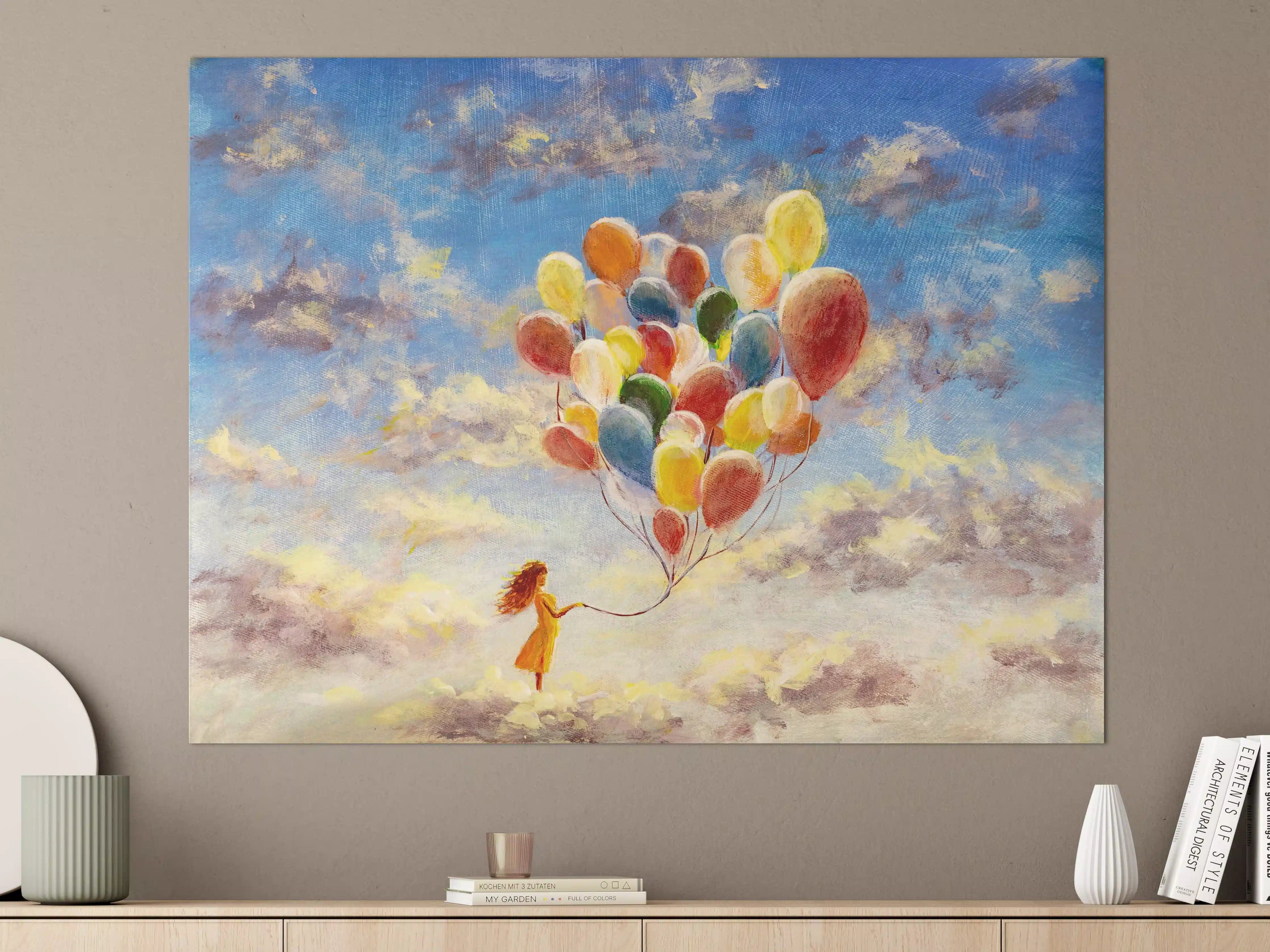 Große Wandbilder - Ölgemälde einer jungen Frau mit Luftballons