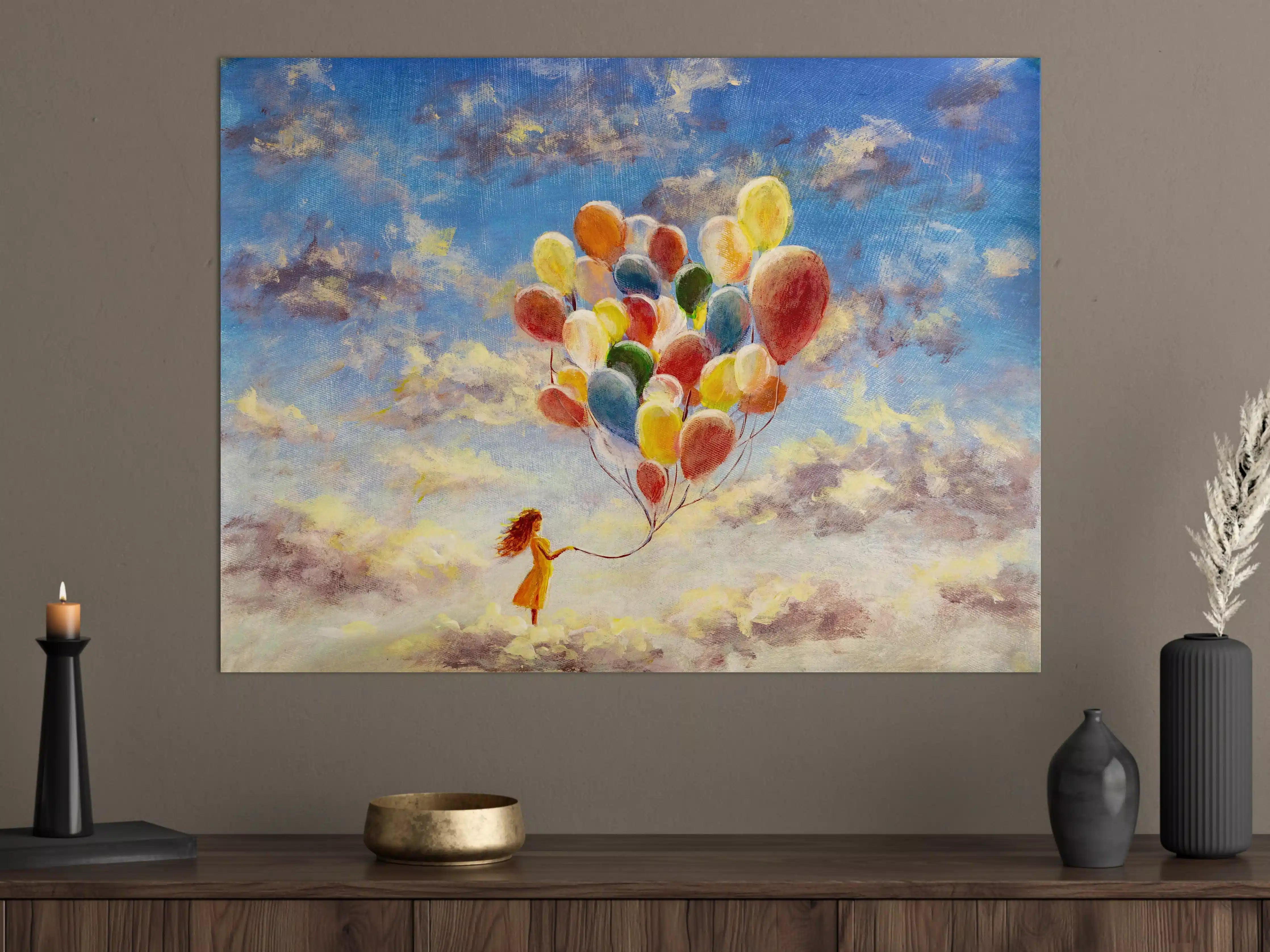 Große Wandbilder - Ölgemälde einer jungen Frau mit Luftballons