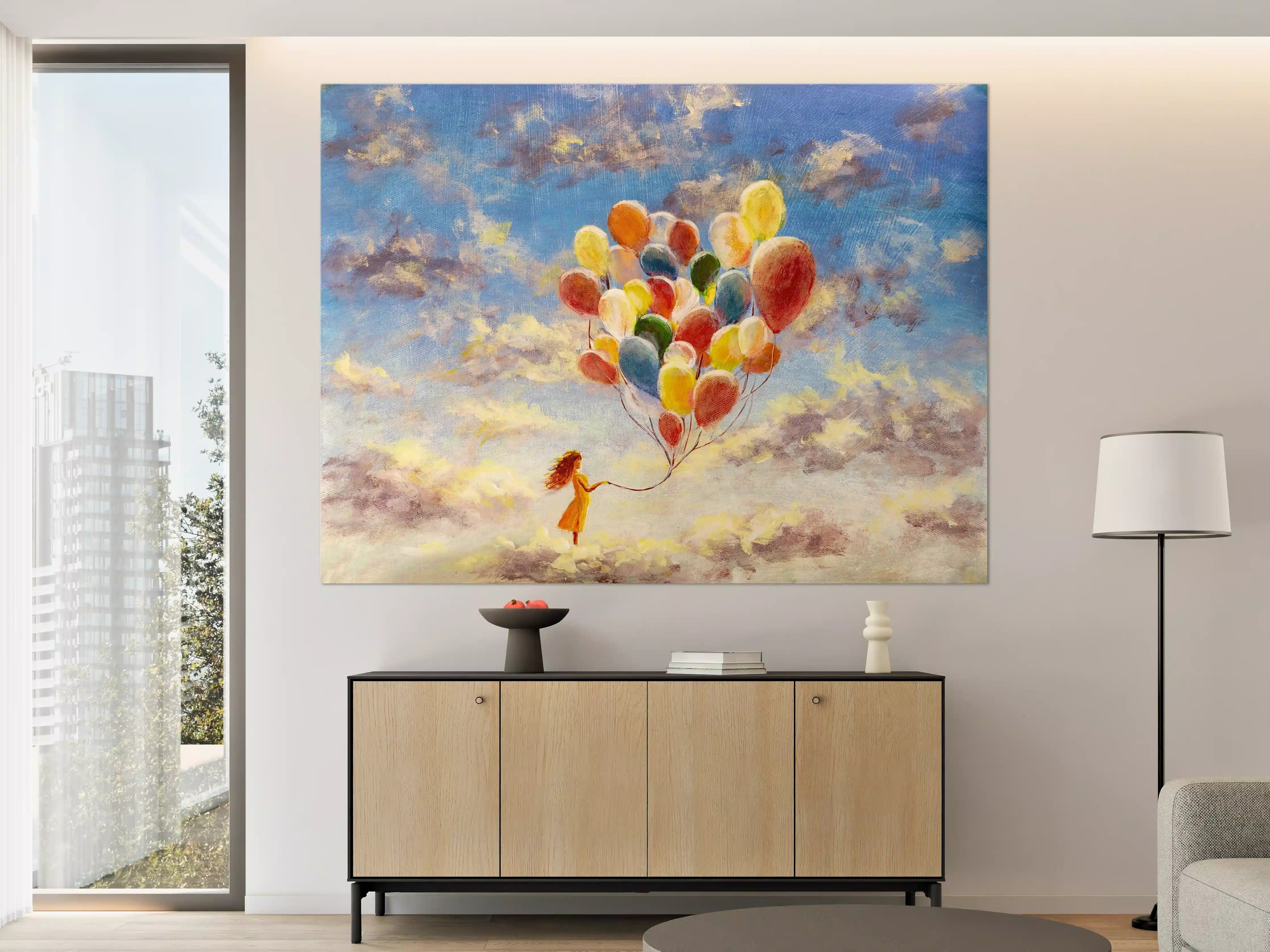 Große Wandbilder - Ölgemälde einer jungen Frau mit Luftballons