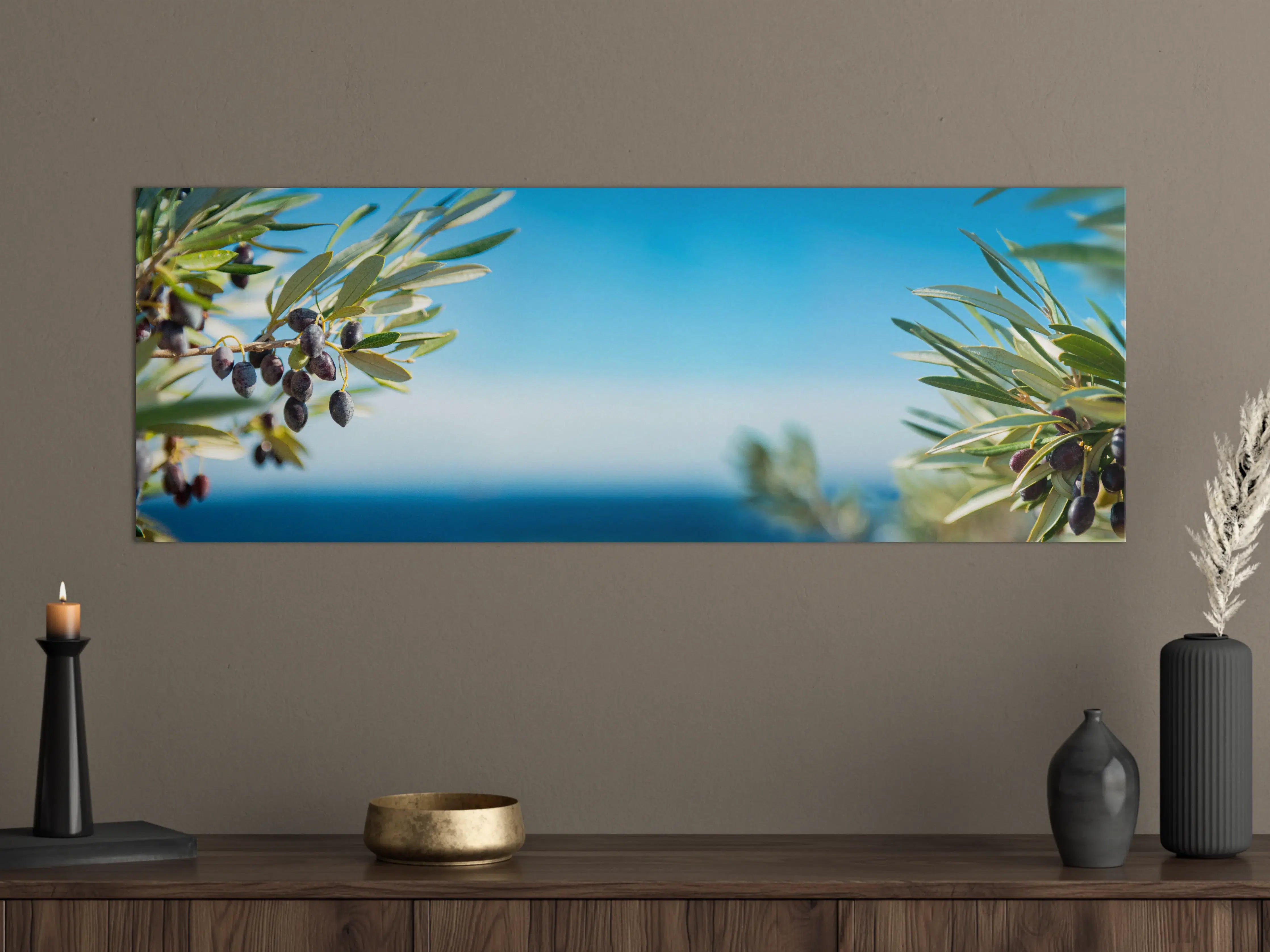 Große Wandbilder - Olivenzweig am Meer Blau-Grün