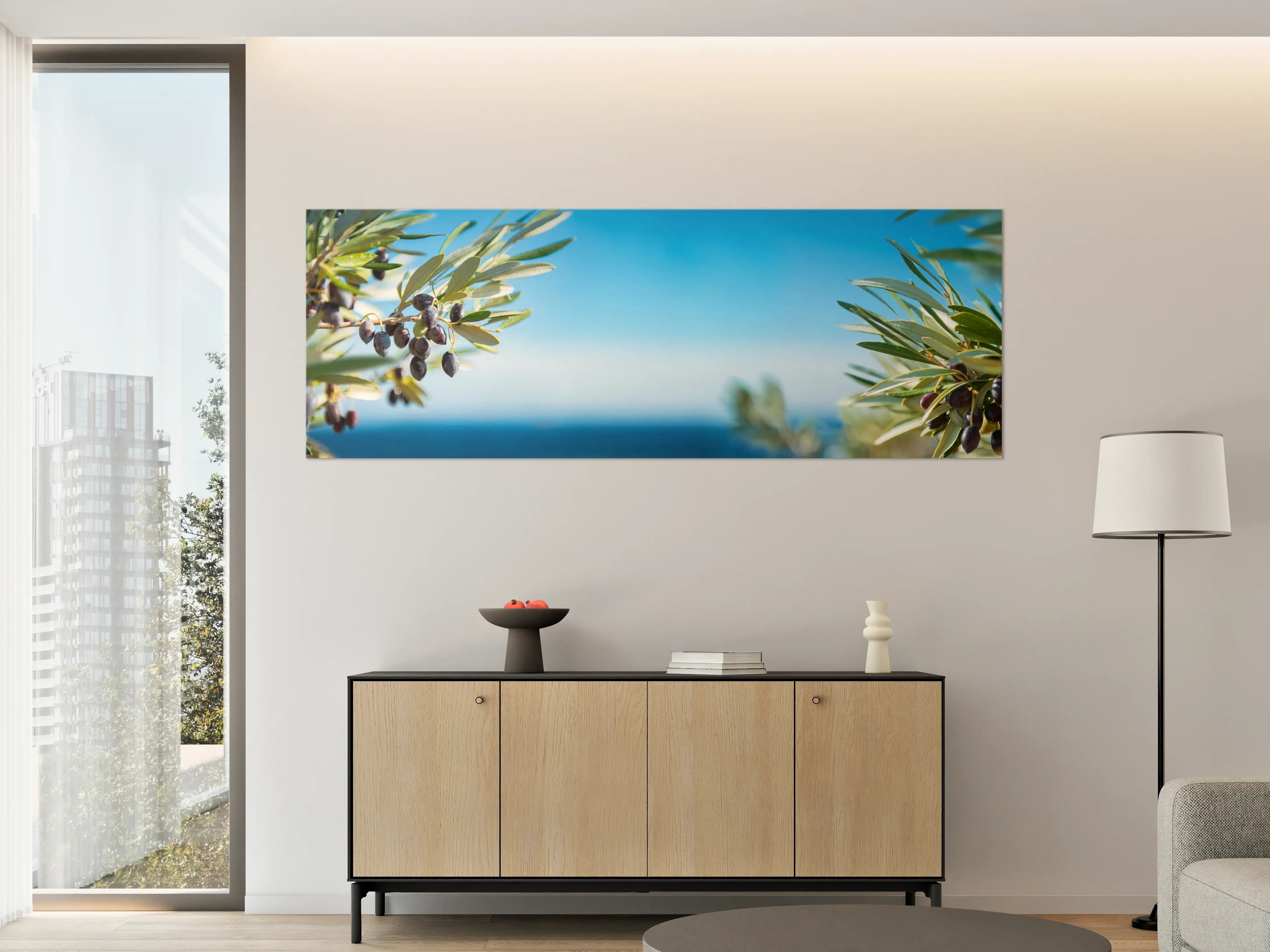 Große Wandbilder - Olivenzweig am Meer Blau-Grün