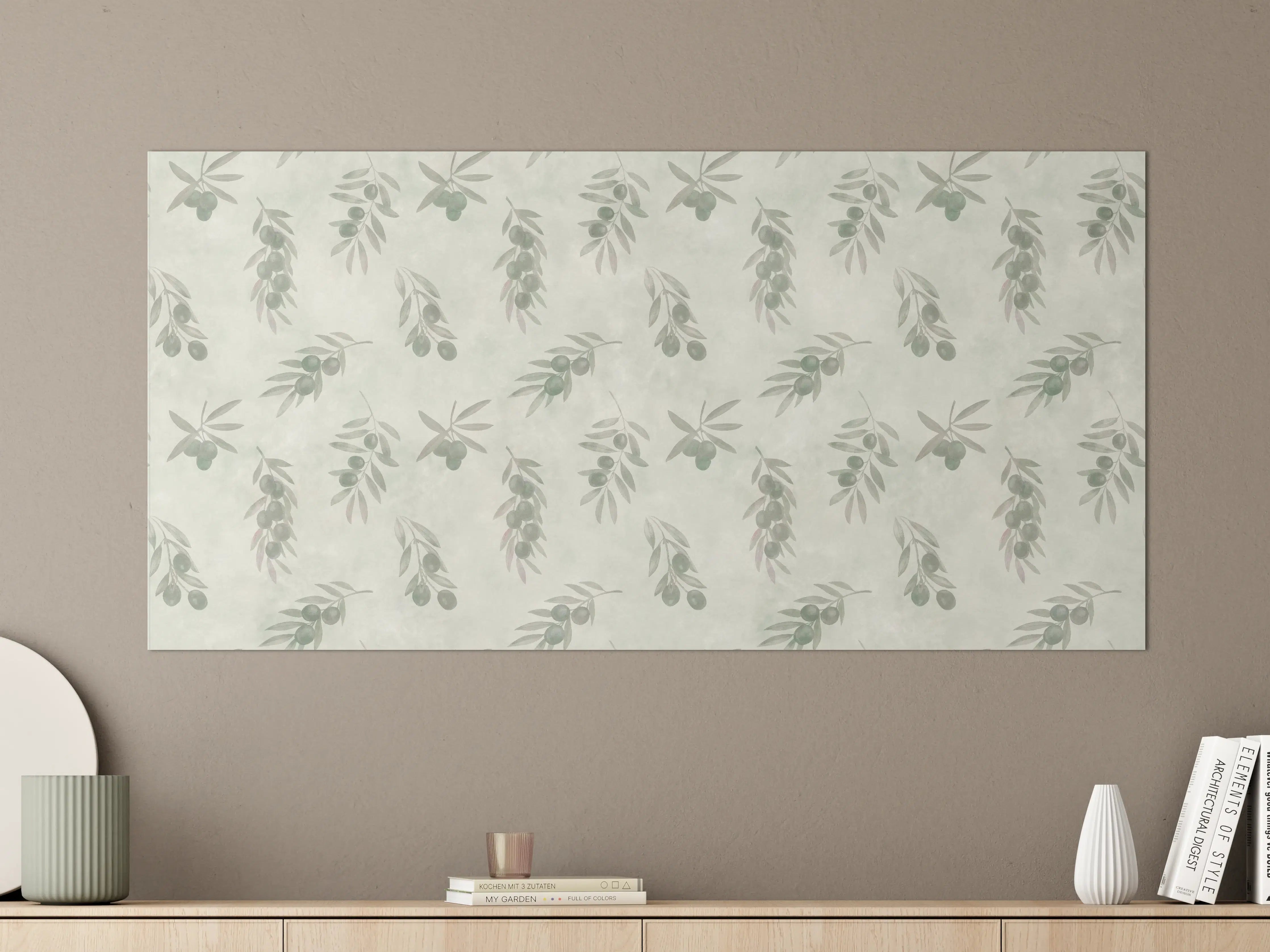 Große Wandbilder - Olivenzweige Grün-Beige Muster