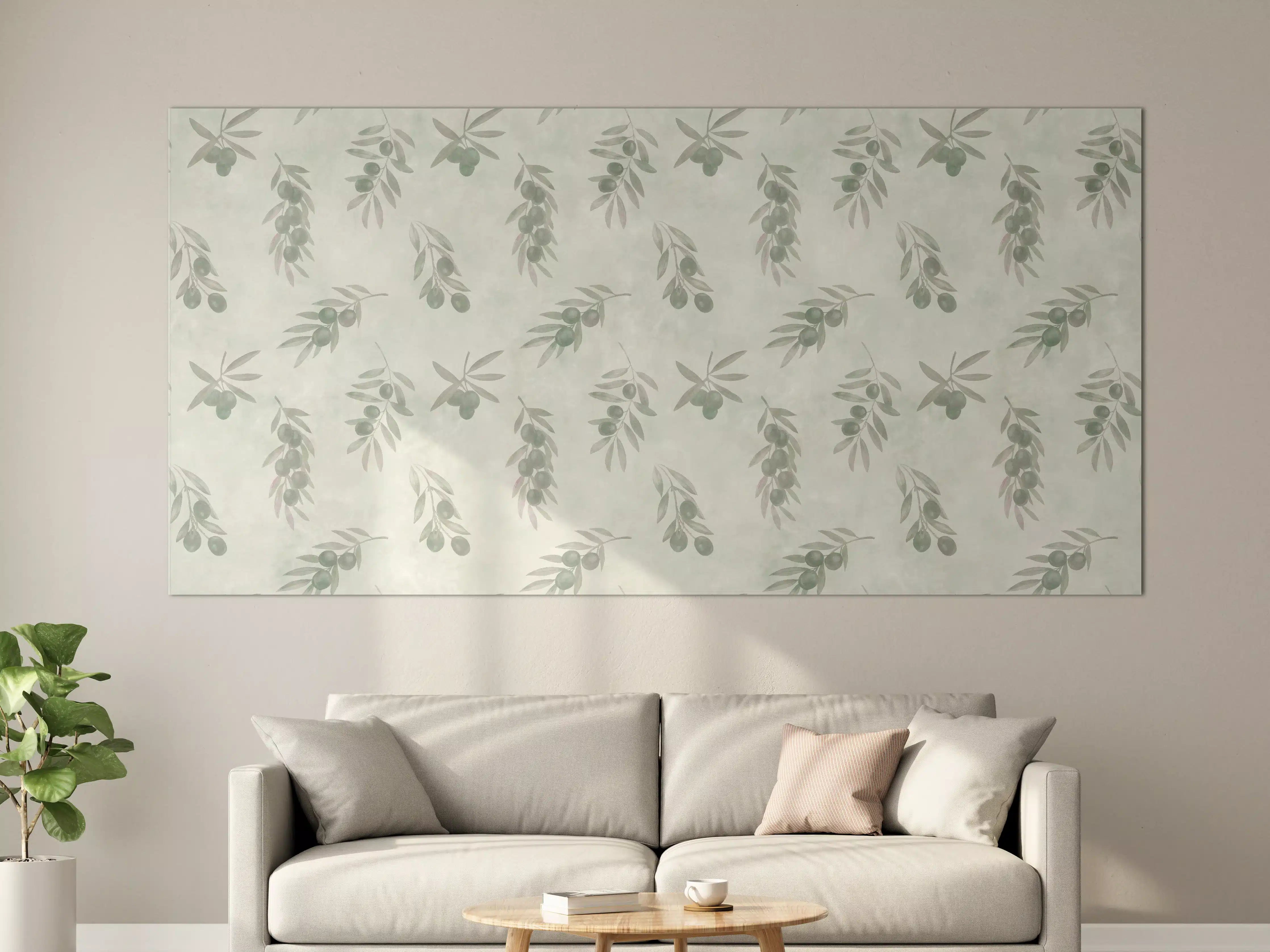 Große Wandbilder - Olivenzweige Grün-Beige Muster