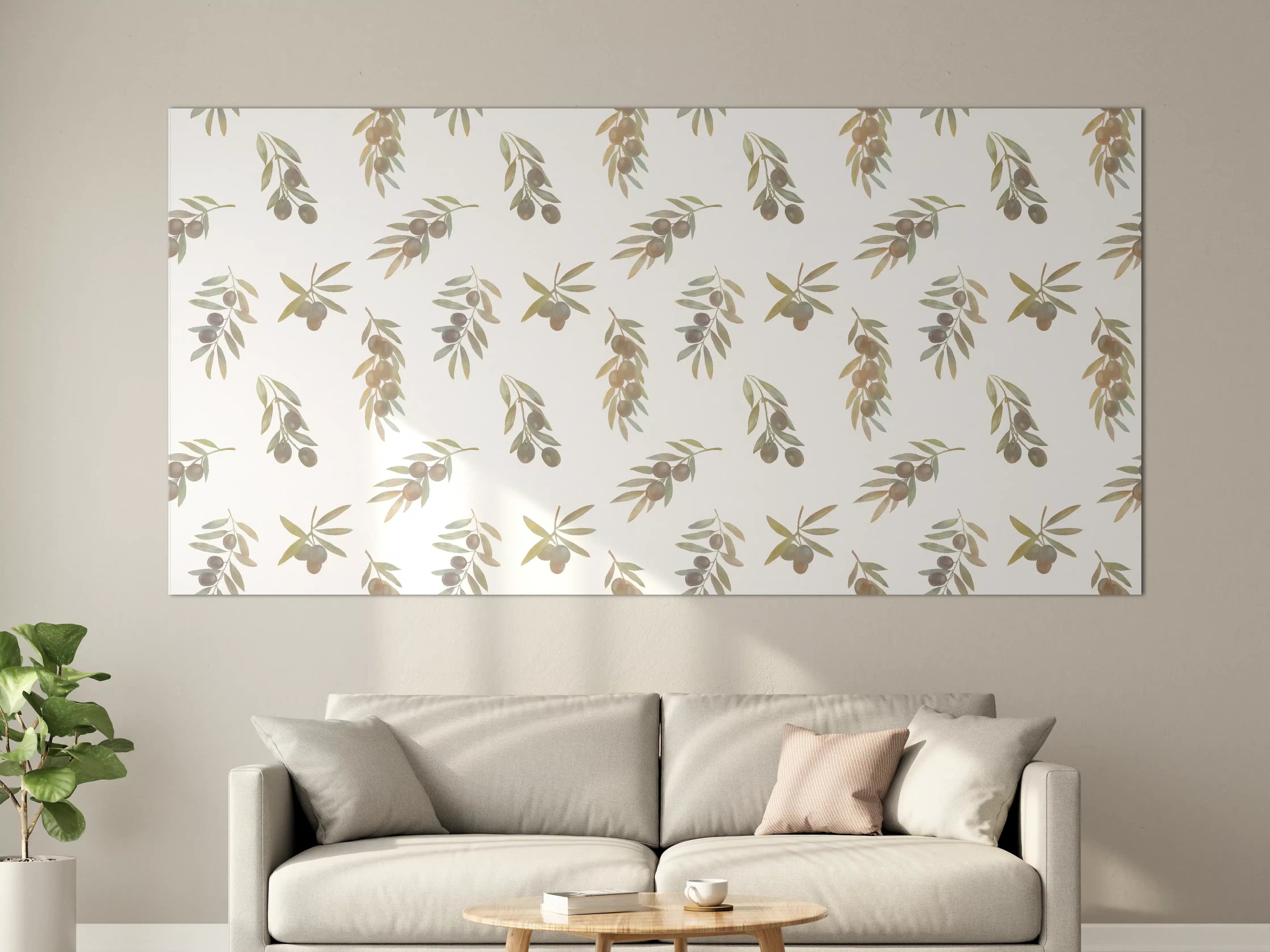 Große Wandbilder - Olivenzweige Weiß-Beige Muster