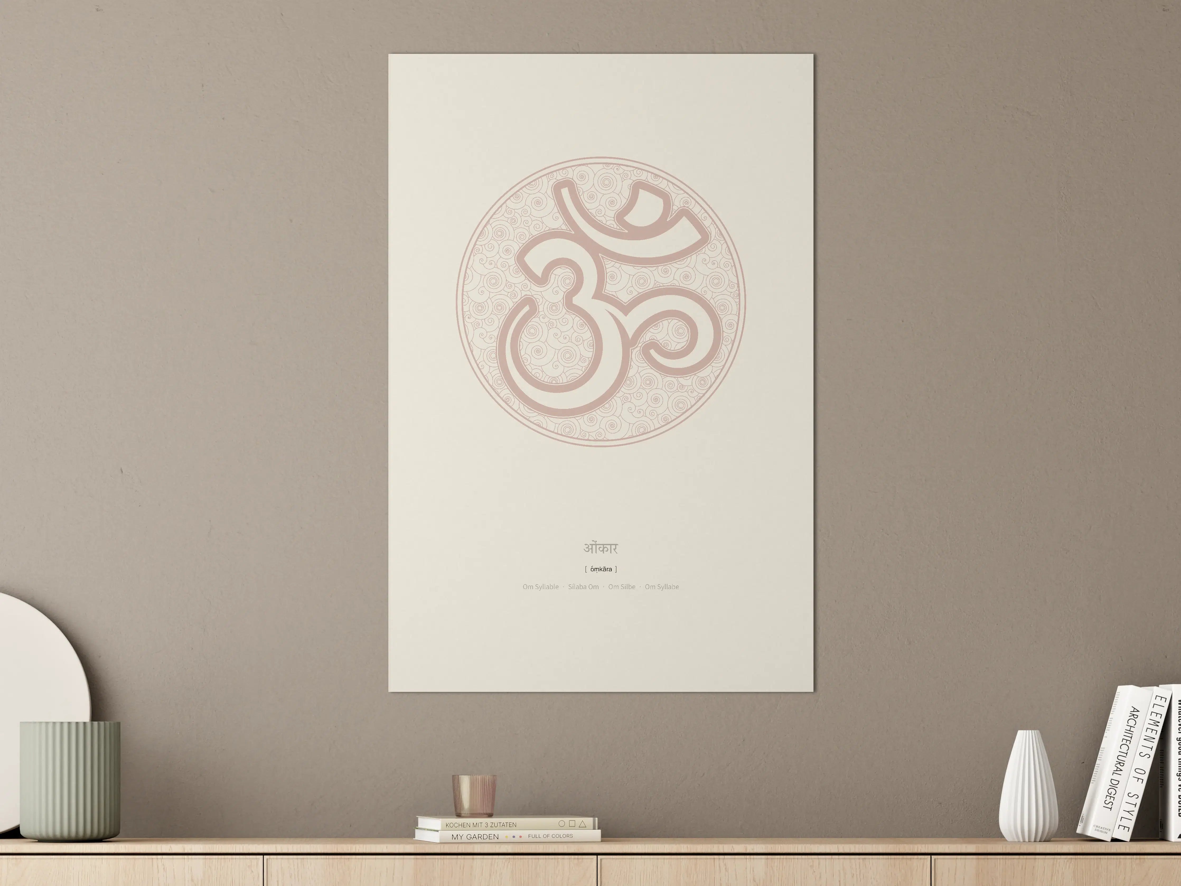 Große Wandbilder - Om Symbol in sanften Rosatönen