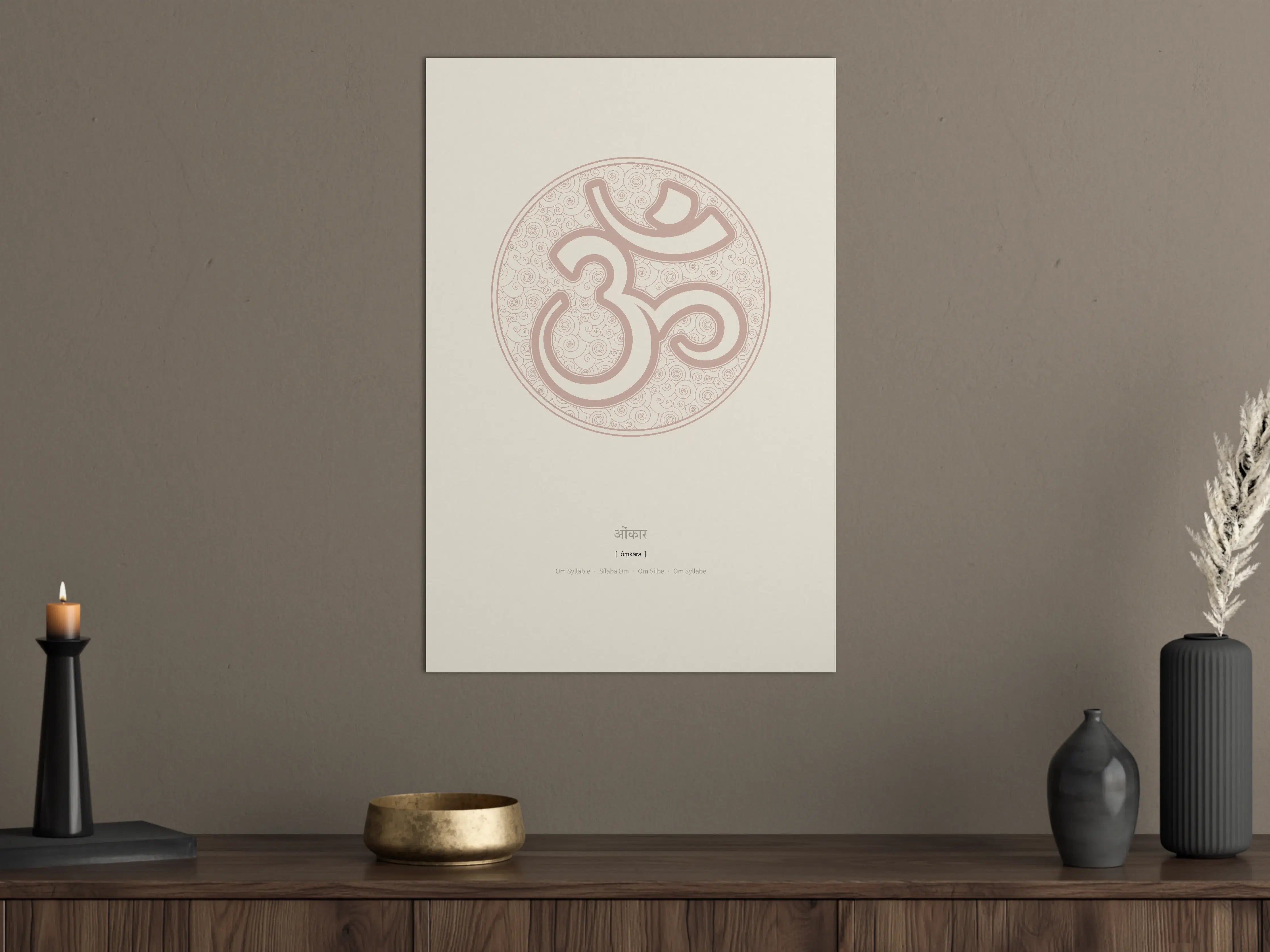 Große Wandbilder - Om Symbol in sanften Rosatönen