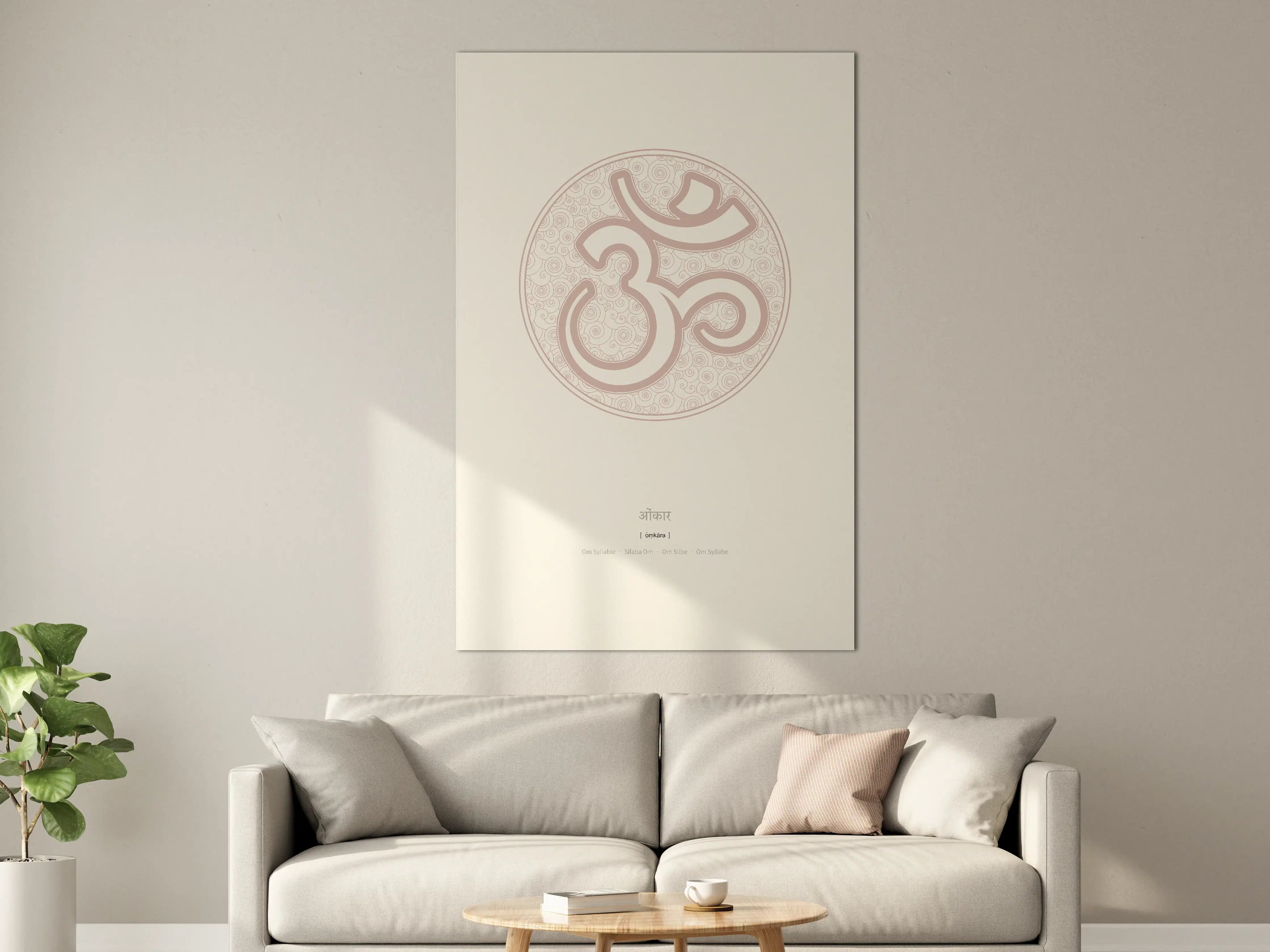 Große Wandbilder - Om Symbol in sanften Rosatönen