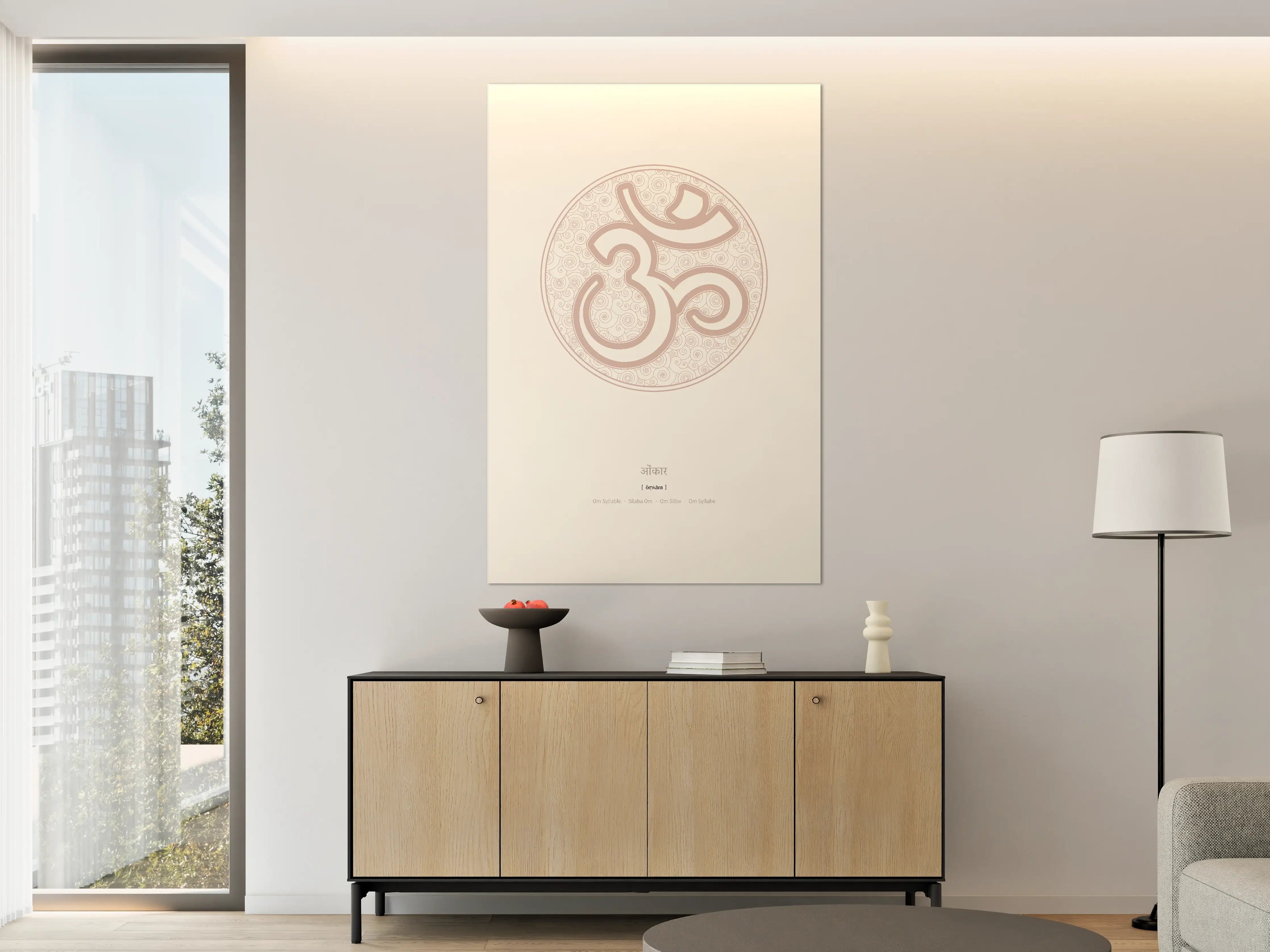 Große Wandbilder - Om Symbol in sanften Rosatönen