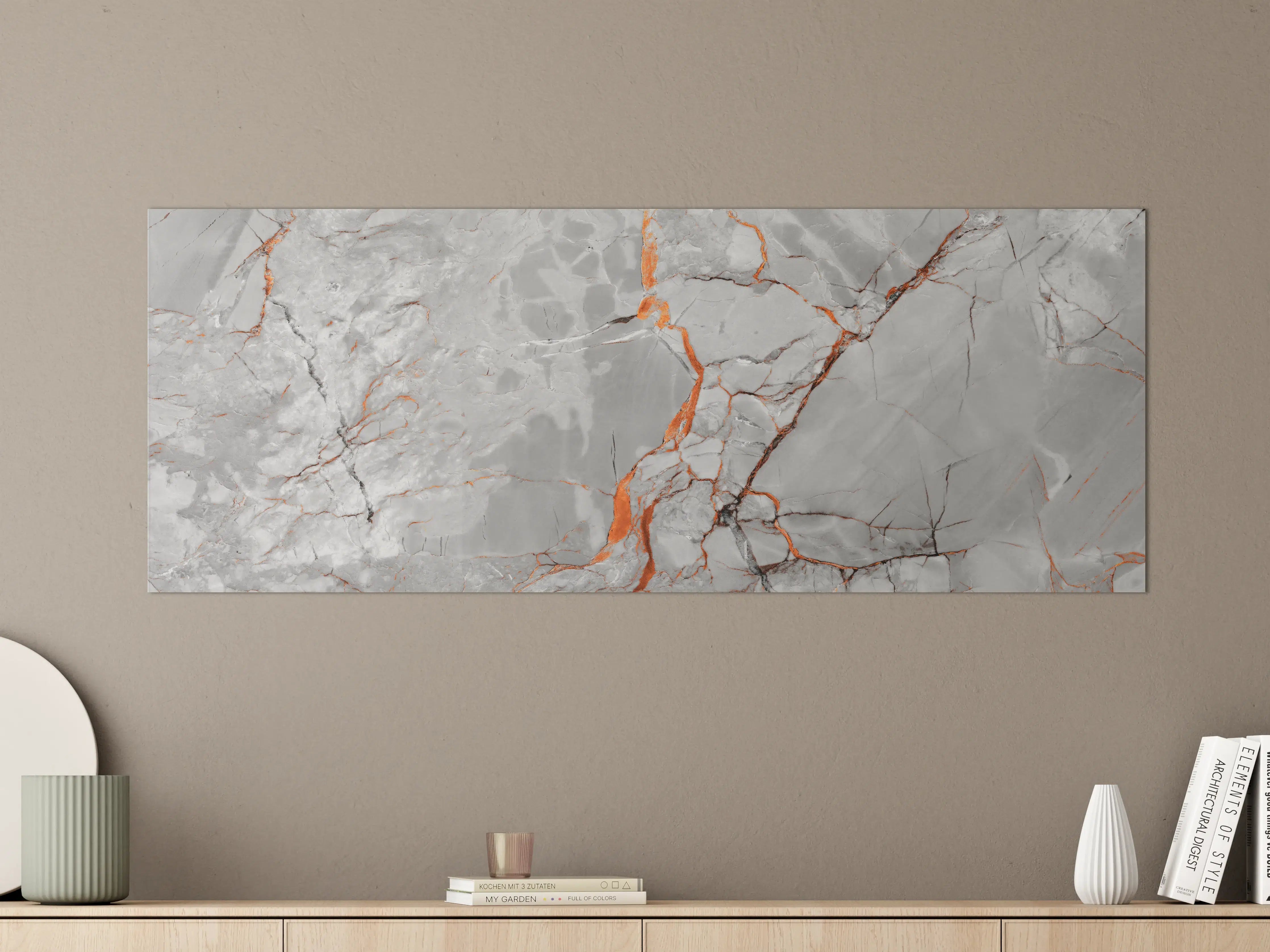 Große Wandbilder - Orange-Weiß natürliche Marmortextur