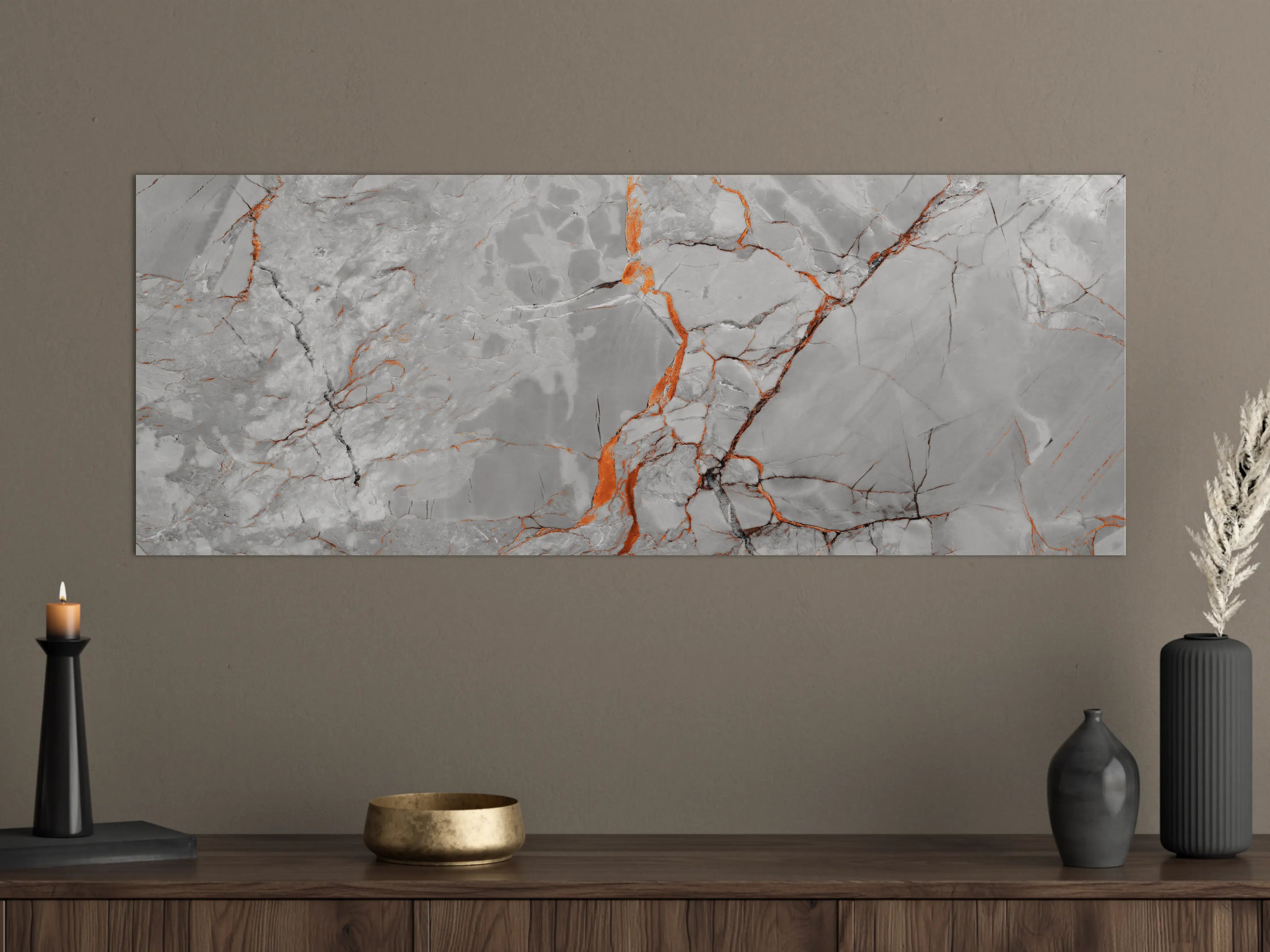 Große Wandbilder - Orange-Weiß natürliche Marmortextur