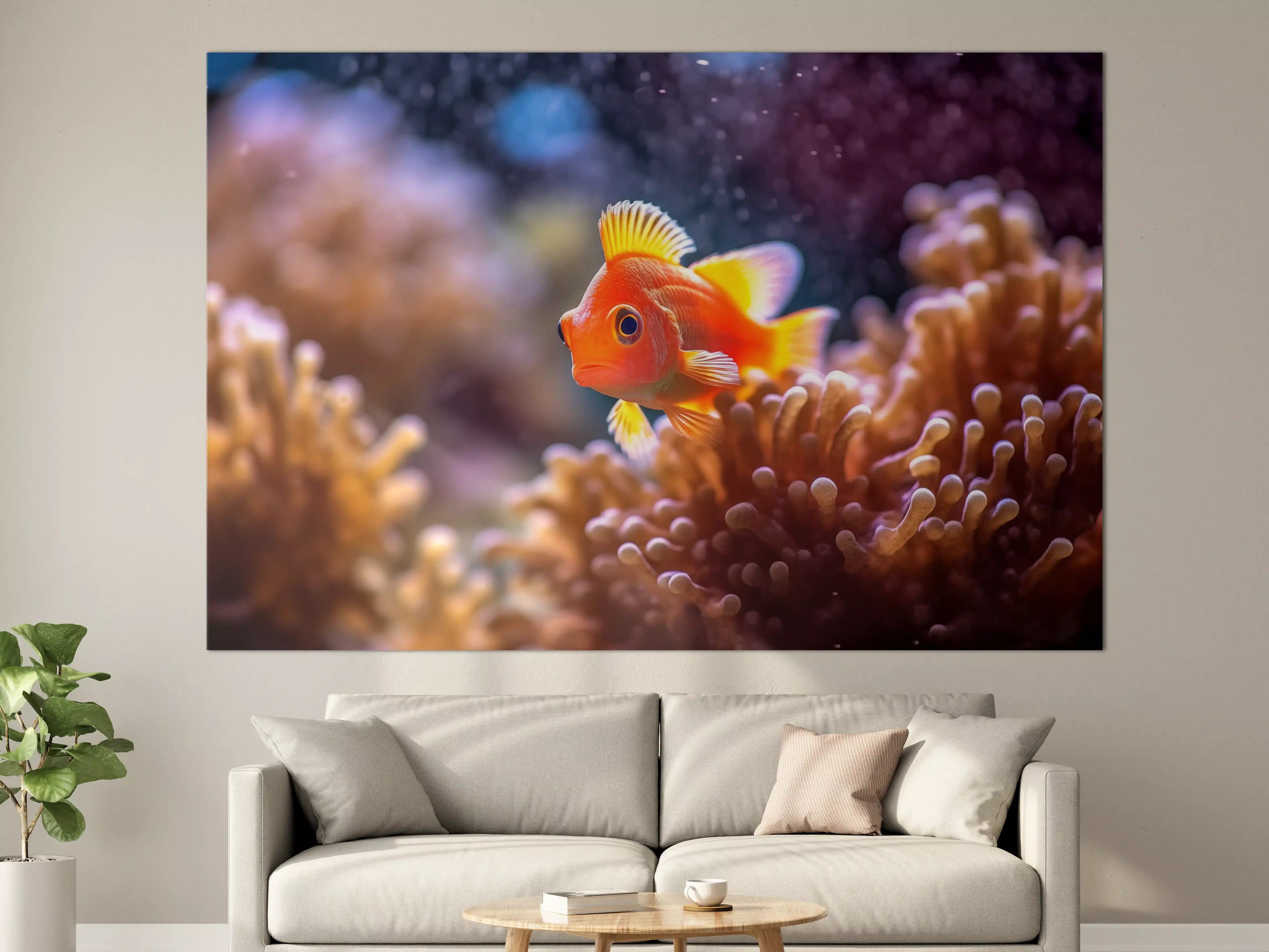 Große Wandbilder - Oranger Anemonenfisch im Korallenriff