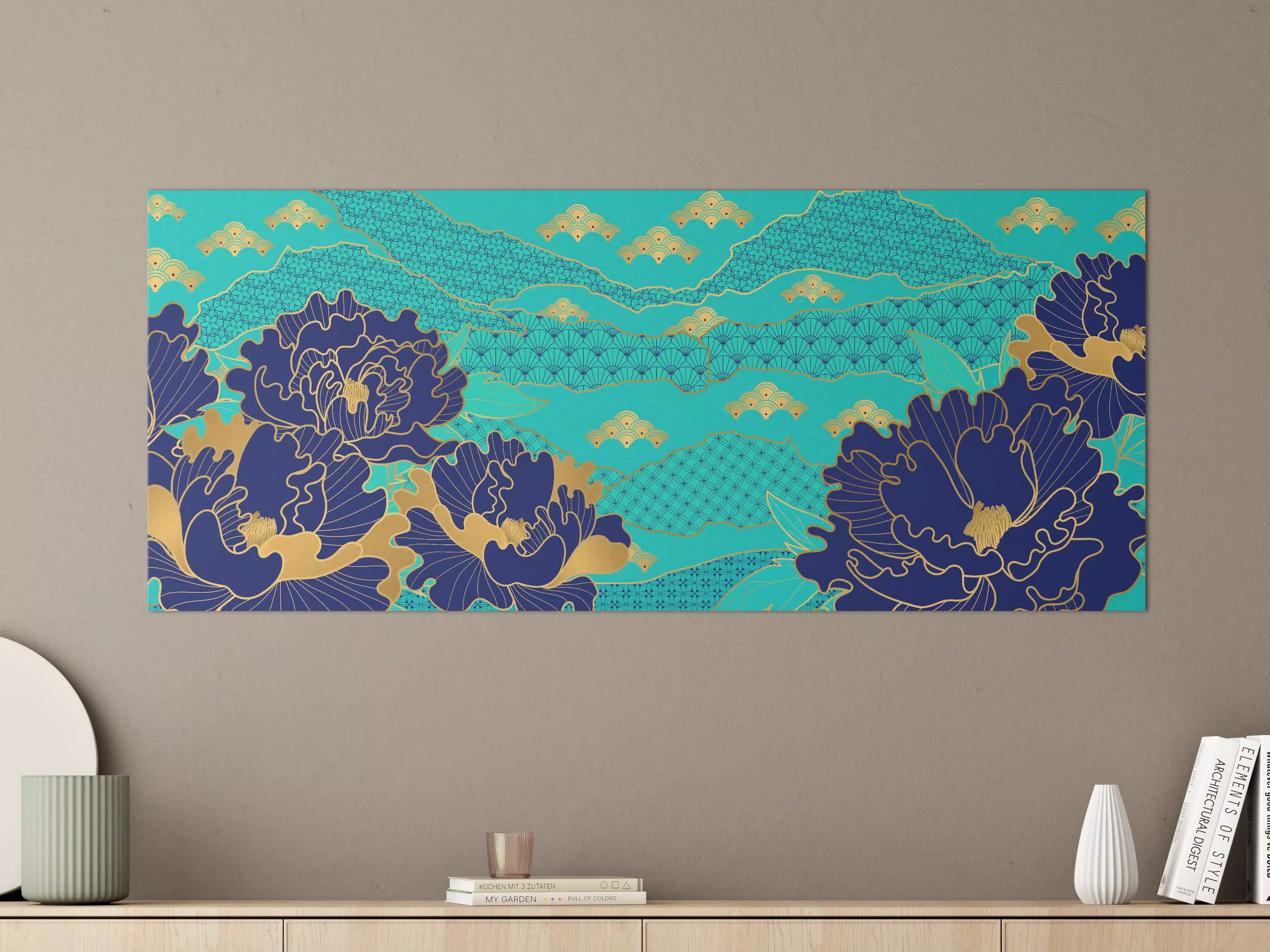 Große Wandbilder - Orientalisch-Blauer Blumen-Digitaldruck