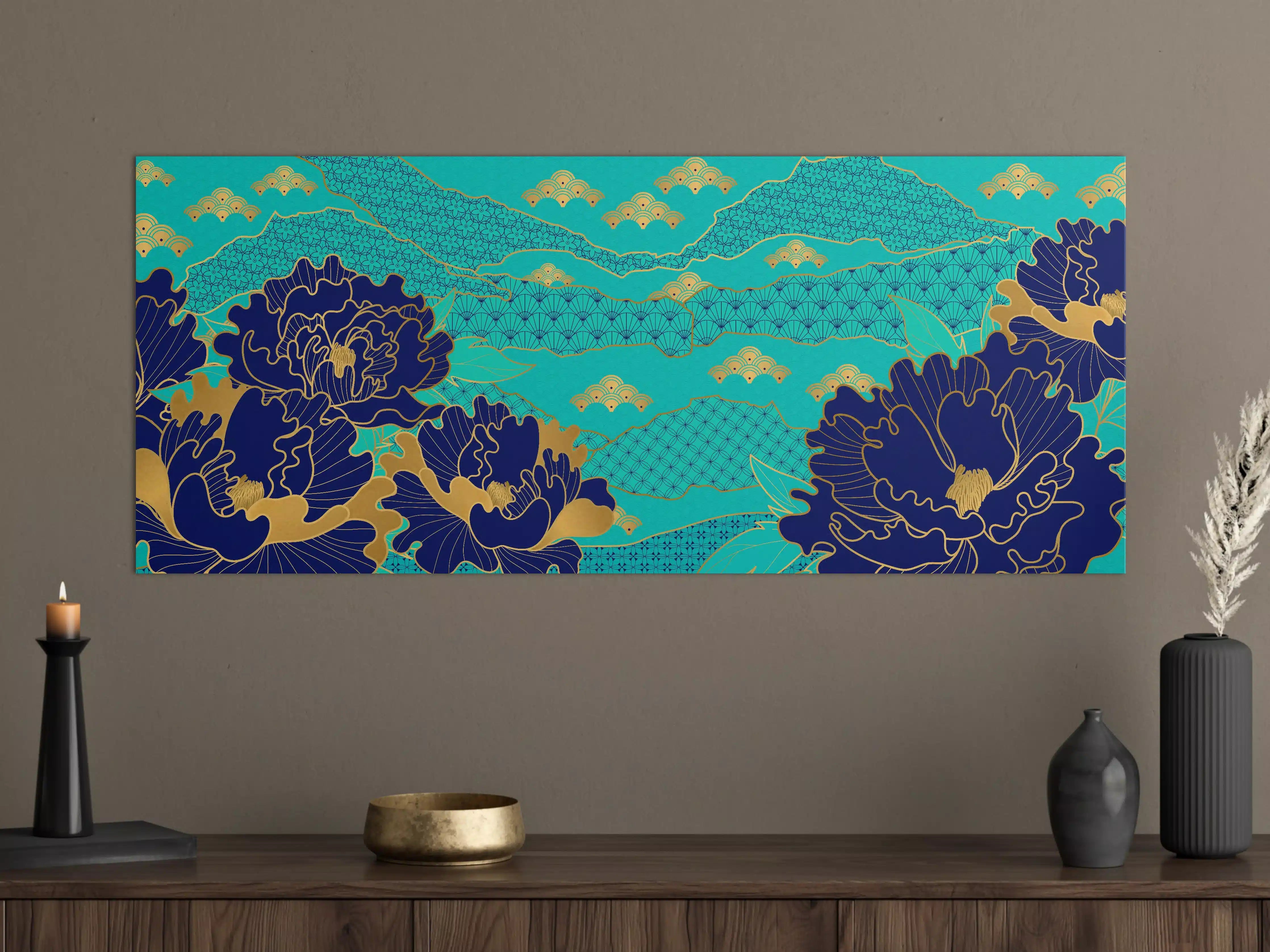 Große Wandbilder - Orientalisch-Blauer Blumen-Digitaldruck