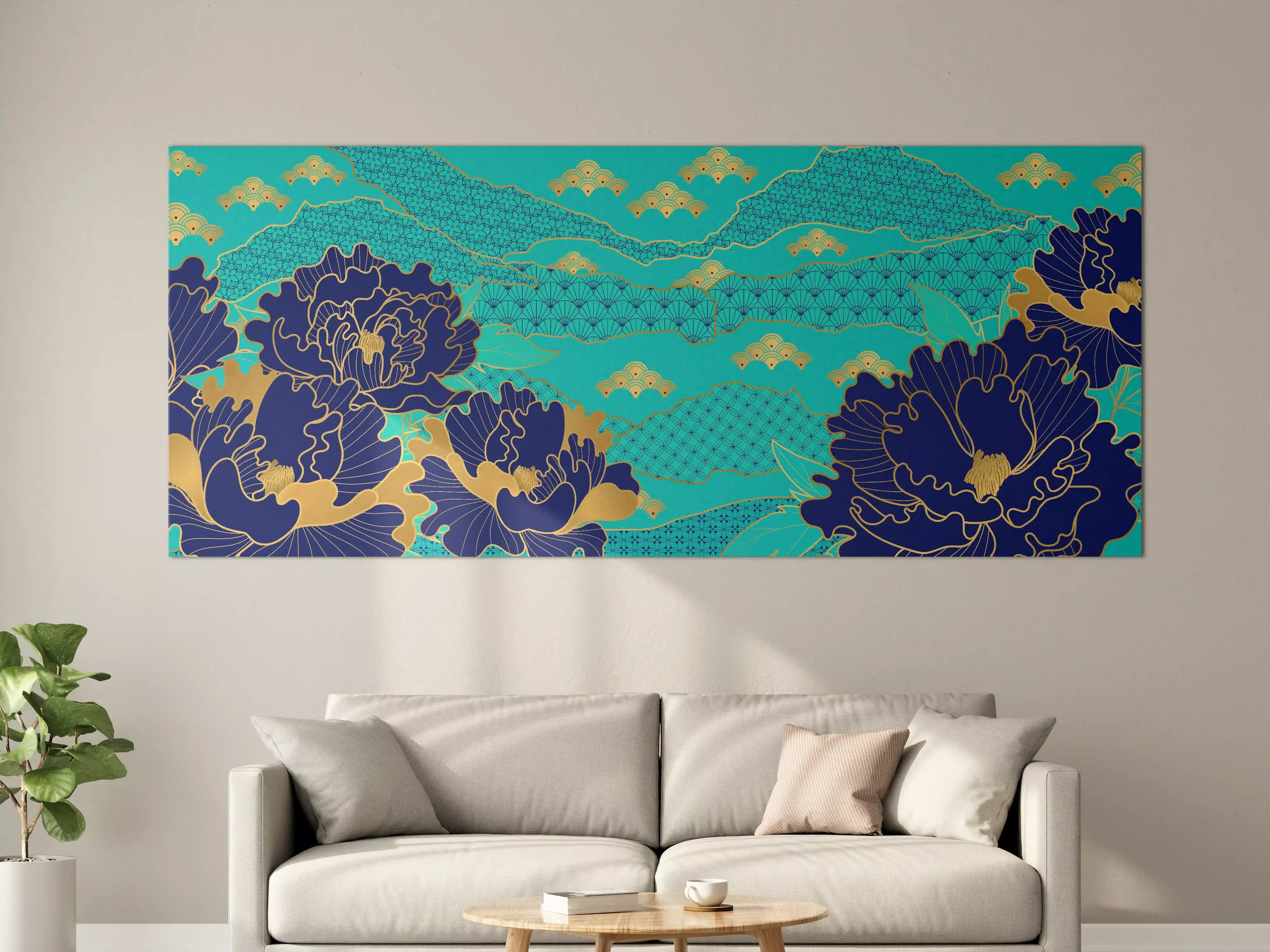 Große Wandbilder - Orientalisch-Blauer Blumen-Digitaldruck