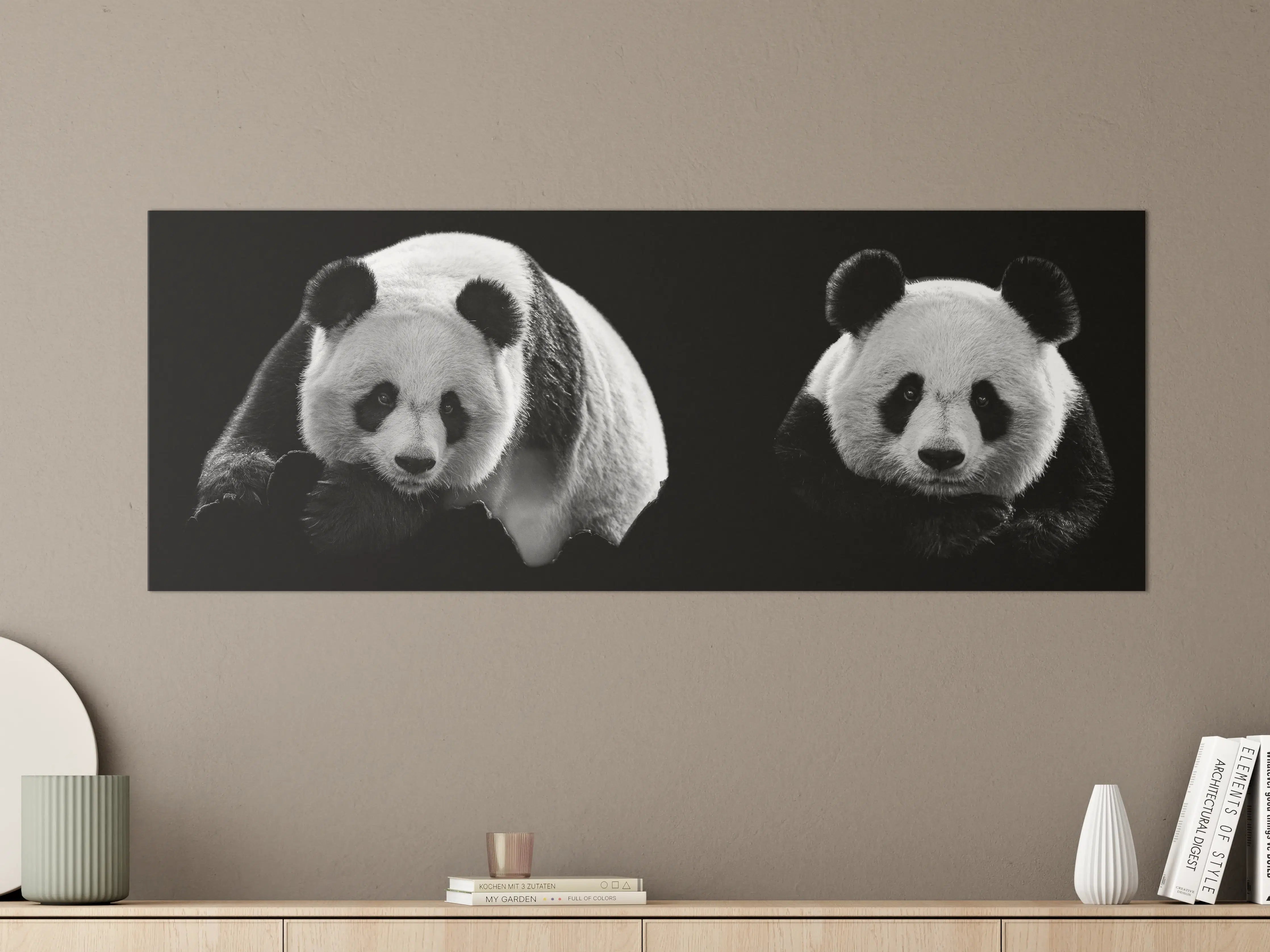 Große Wandbilder - Panda mit schwarzem Hintergrund