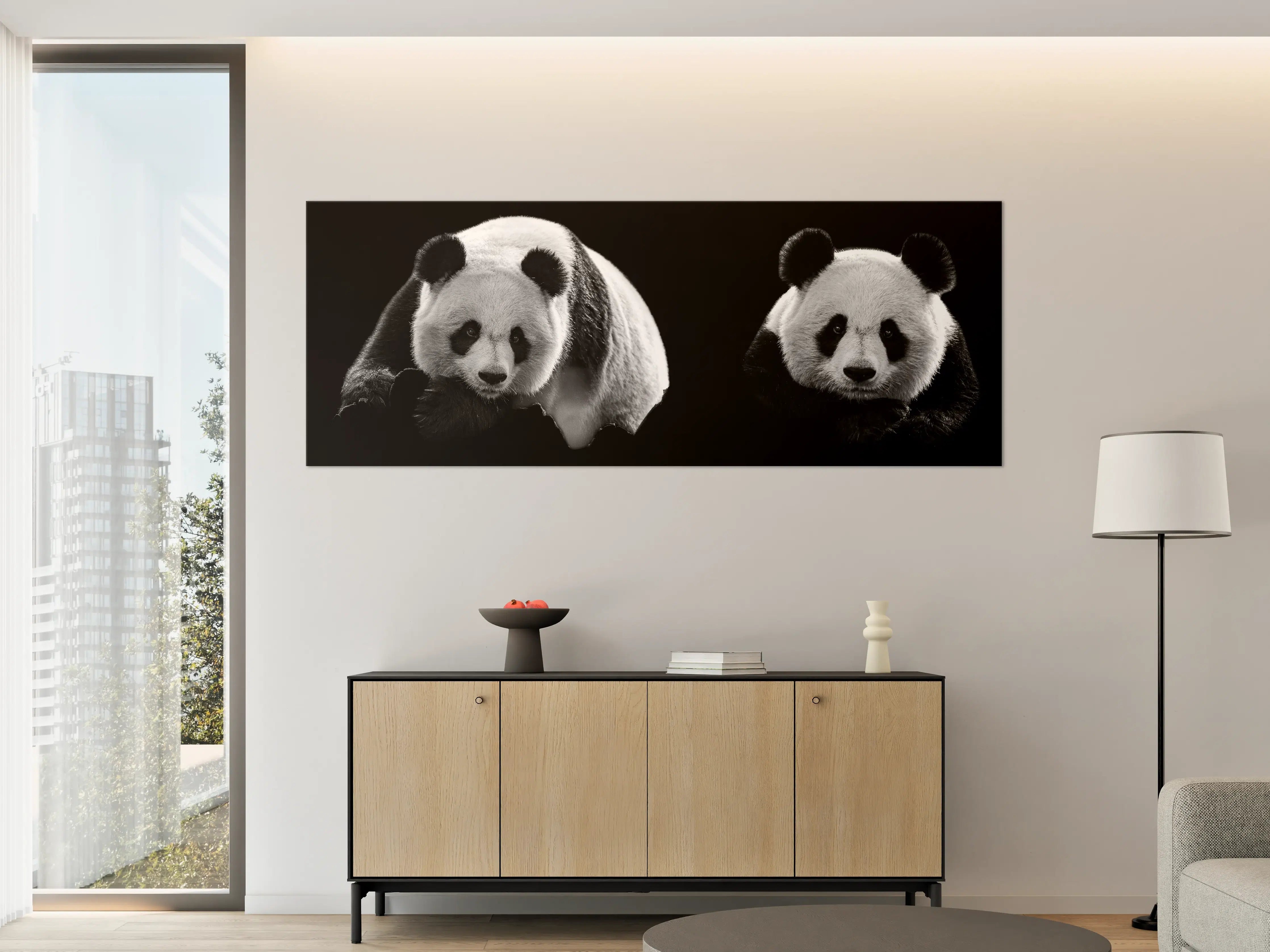 Große Wandbilder - Panda mit schwarzem Hintergrund