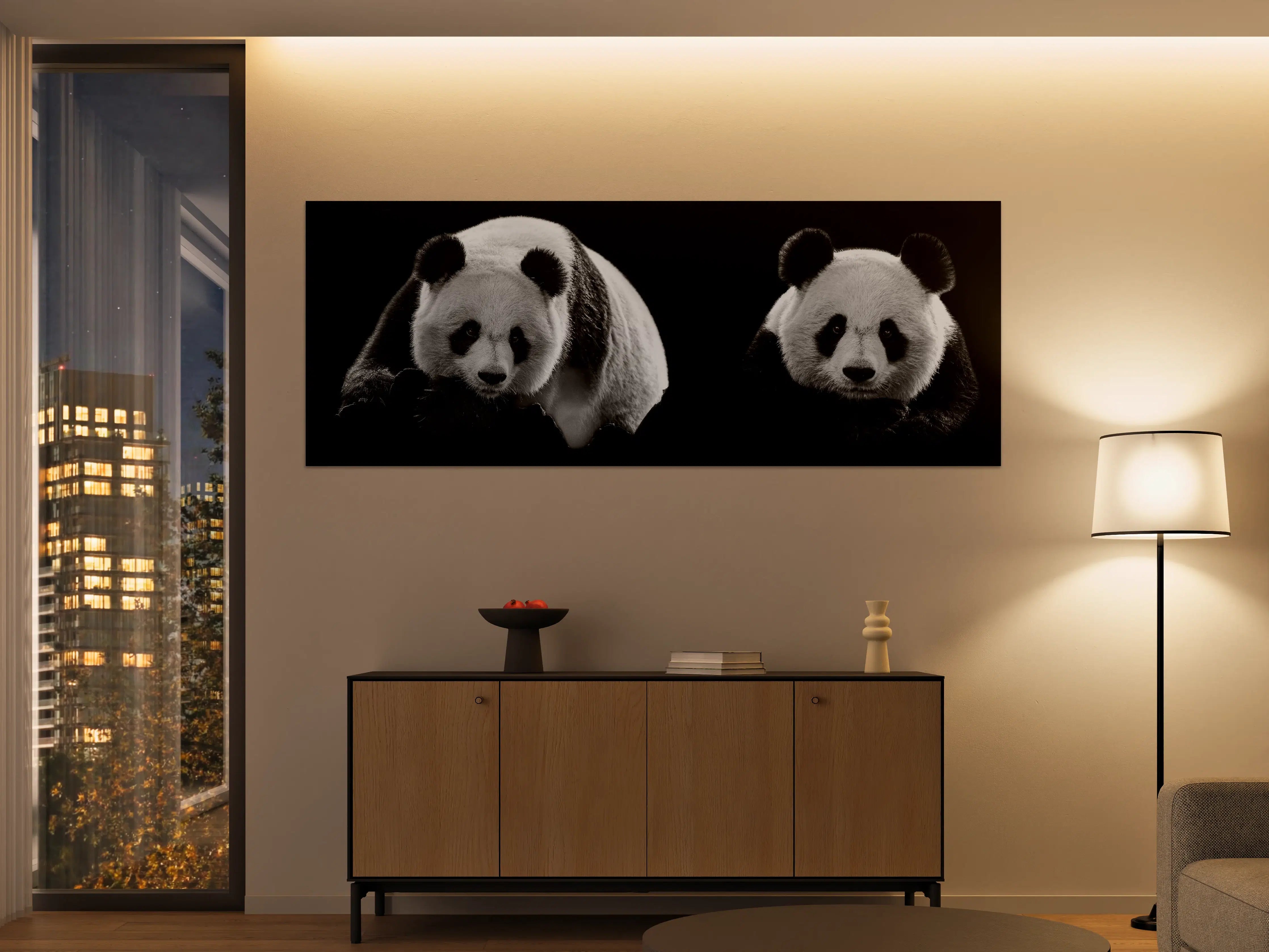 Große Wandbilder - Panda mit schwarzem Hintergrund