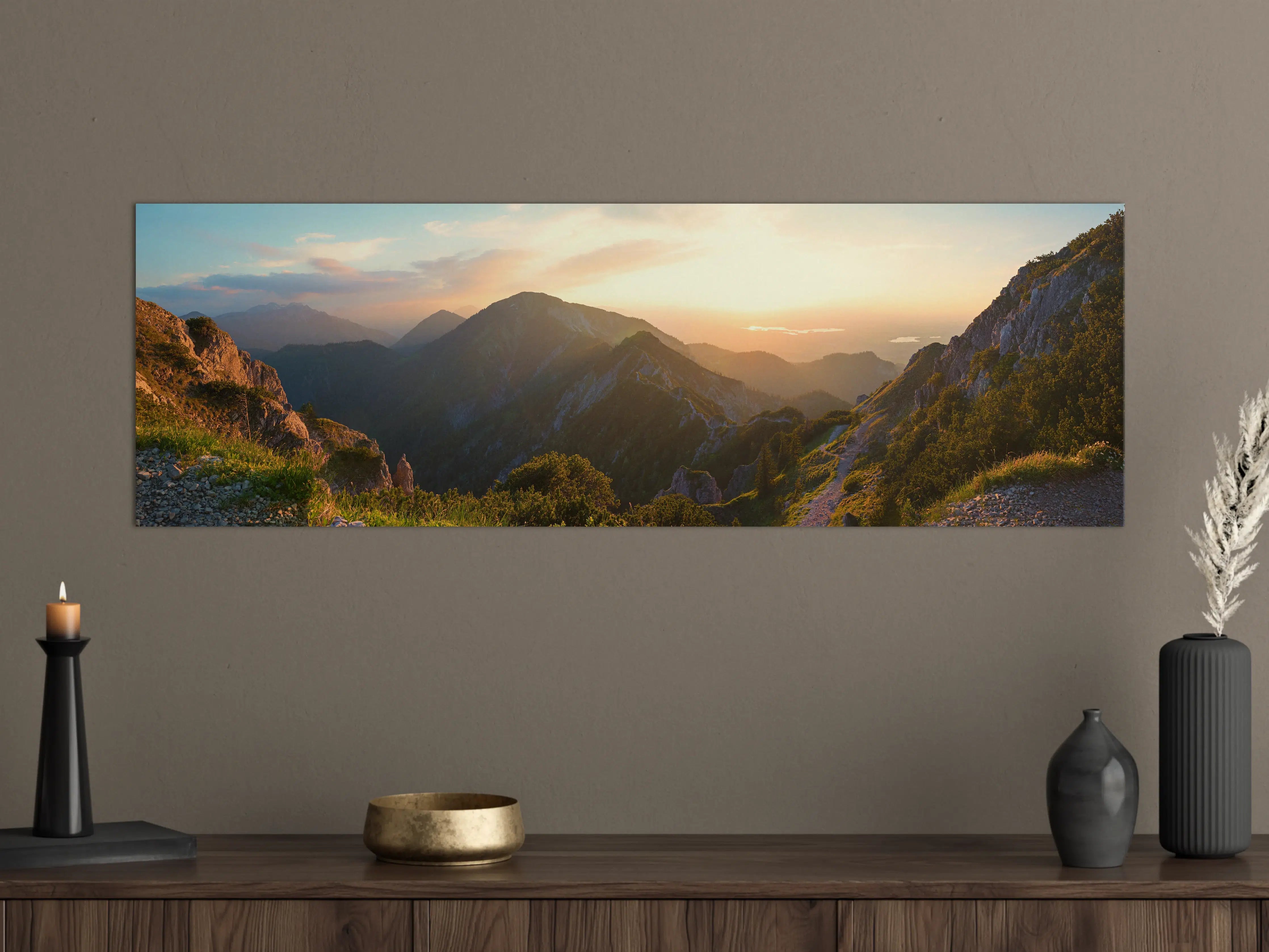 Große Wandbilder - Panorama der bayrischen Alpen bei Abendsonne