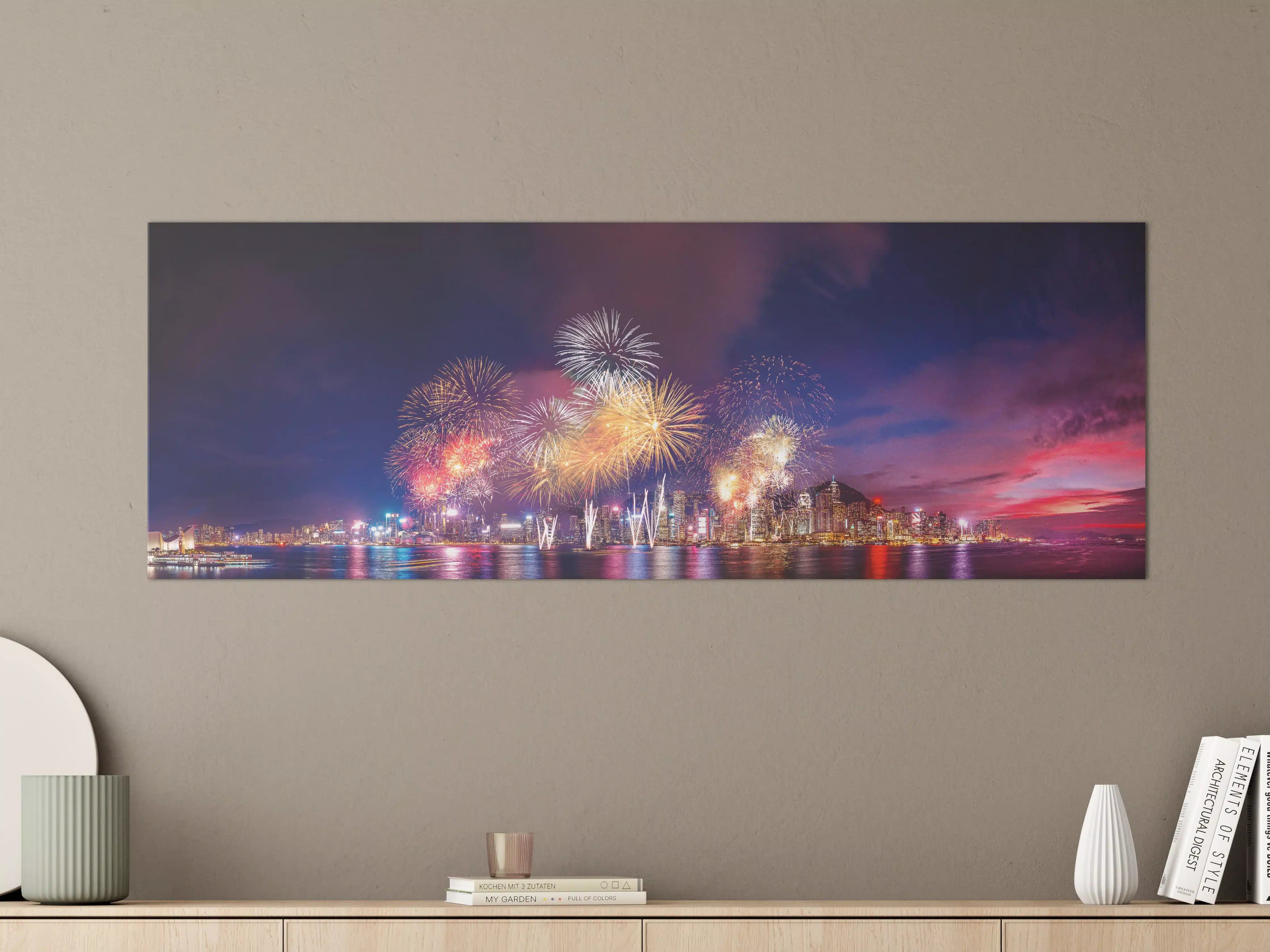 Große Wandbilder - Panorama von Hongkong - Feuerwerk