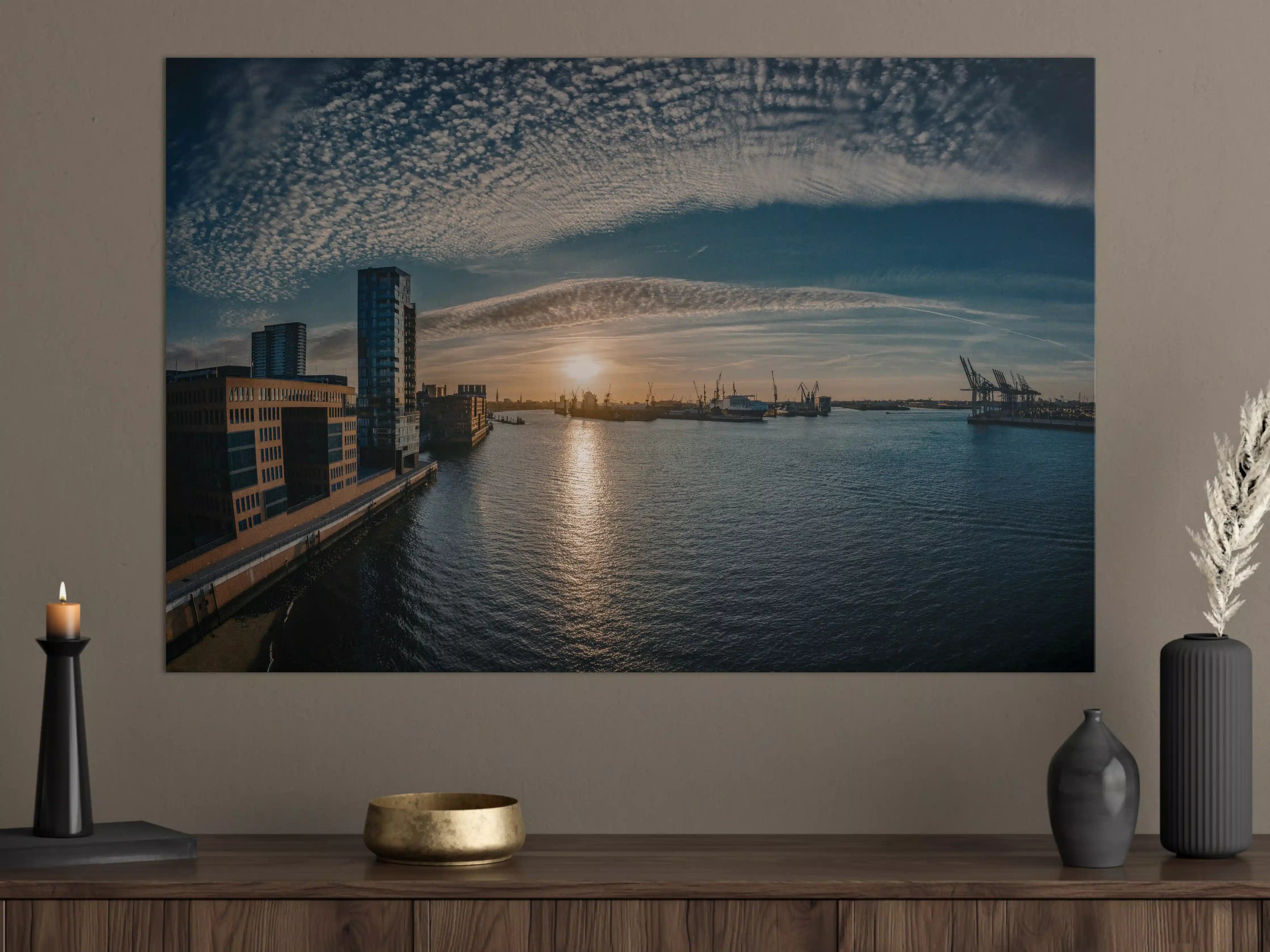 Große Wandbilder - Panoramablick Hamburg bei Sonnenuntergang