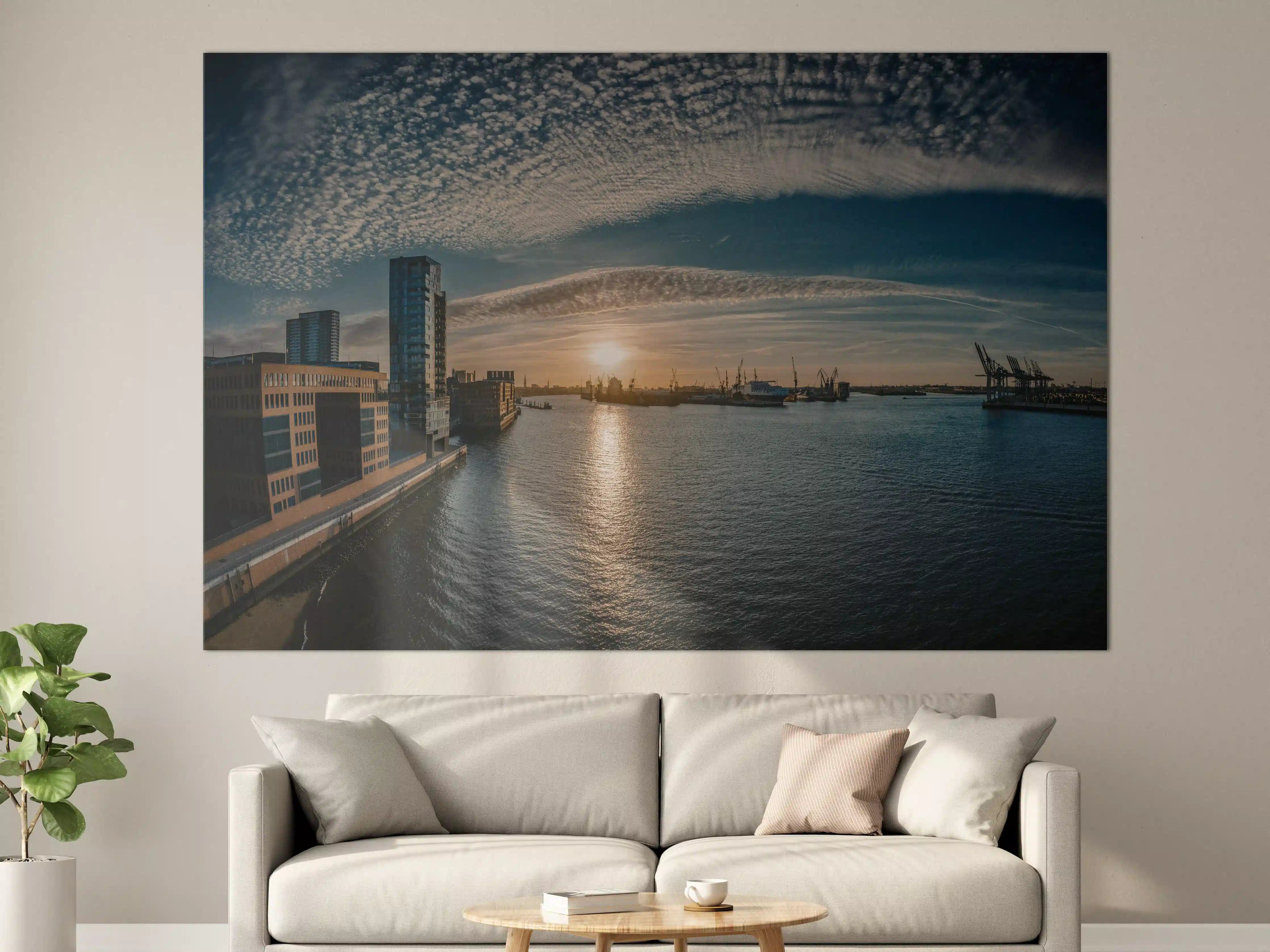 Große Wandbilder - Panoramablick Hamburg bei Sonnenuntergang