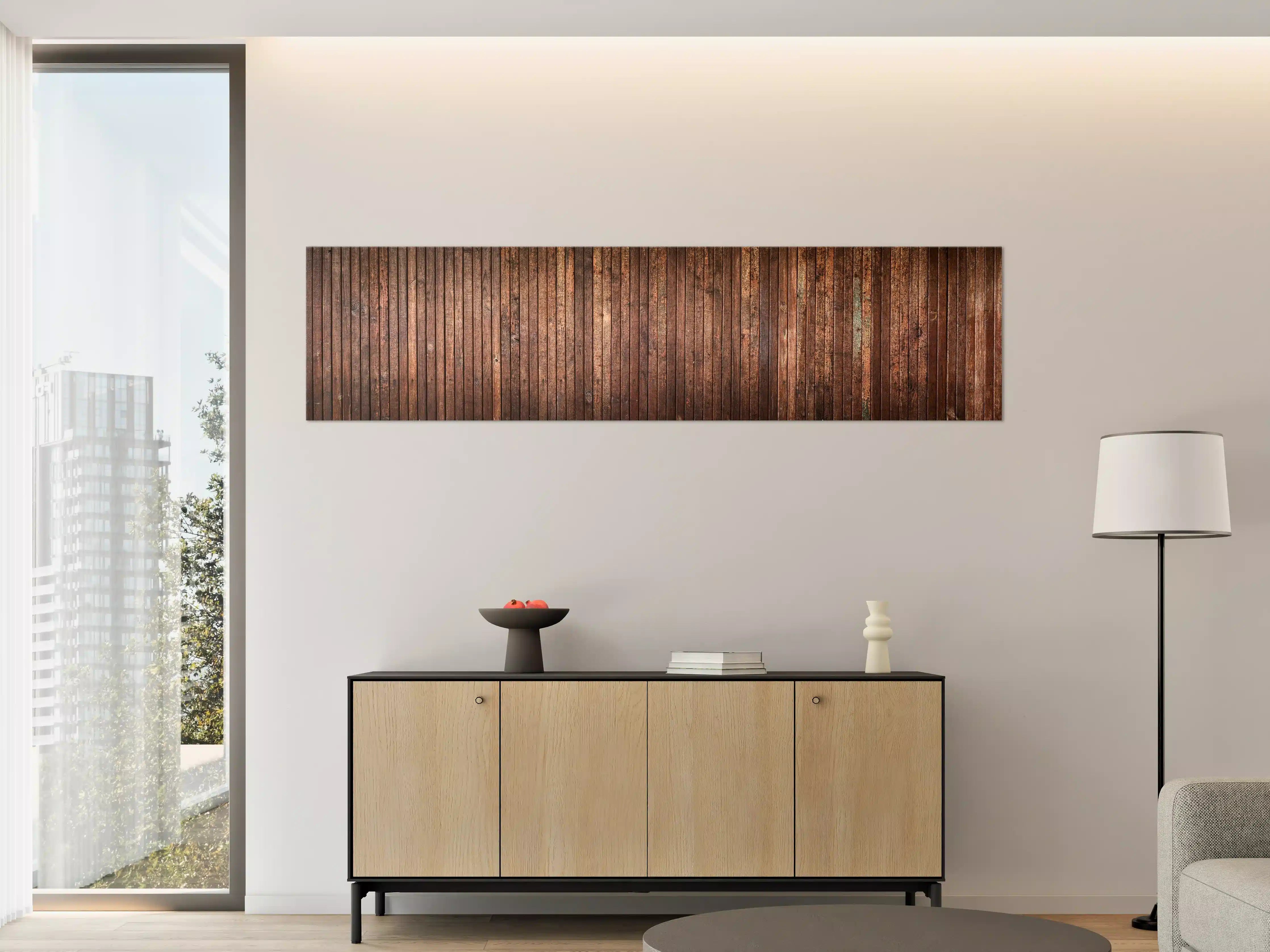 Große Wandbilder - Panoramahintergrund aus vertikalen schmalen Holzplatten