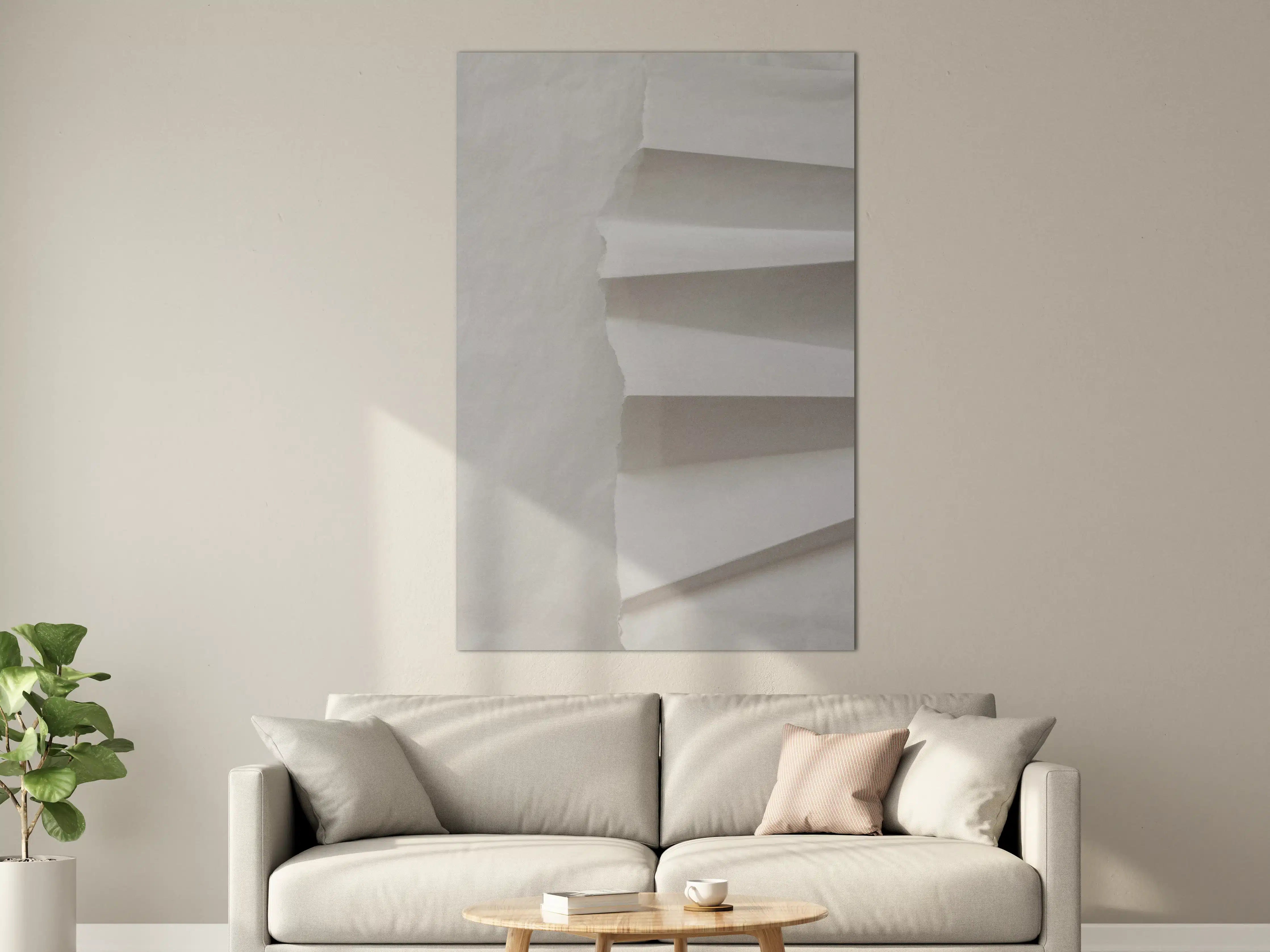 Große Wandbilder - Papier-Collage in Weiß und Grau
