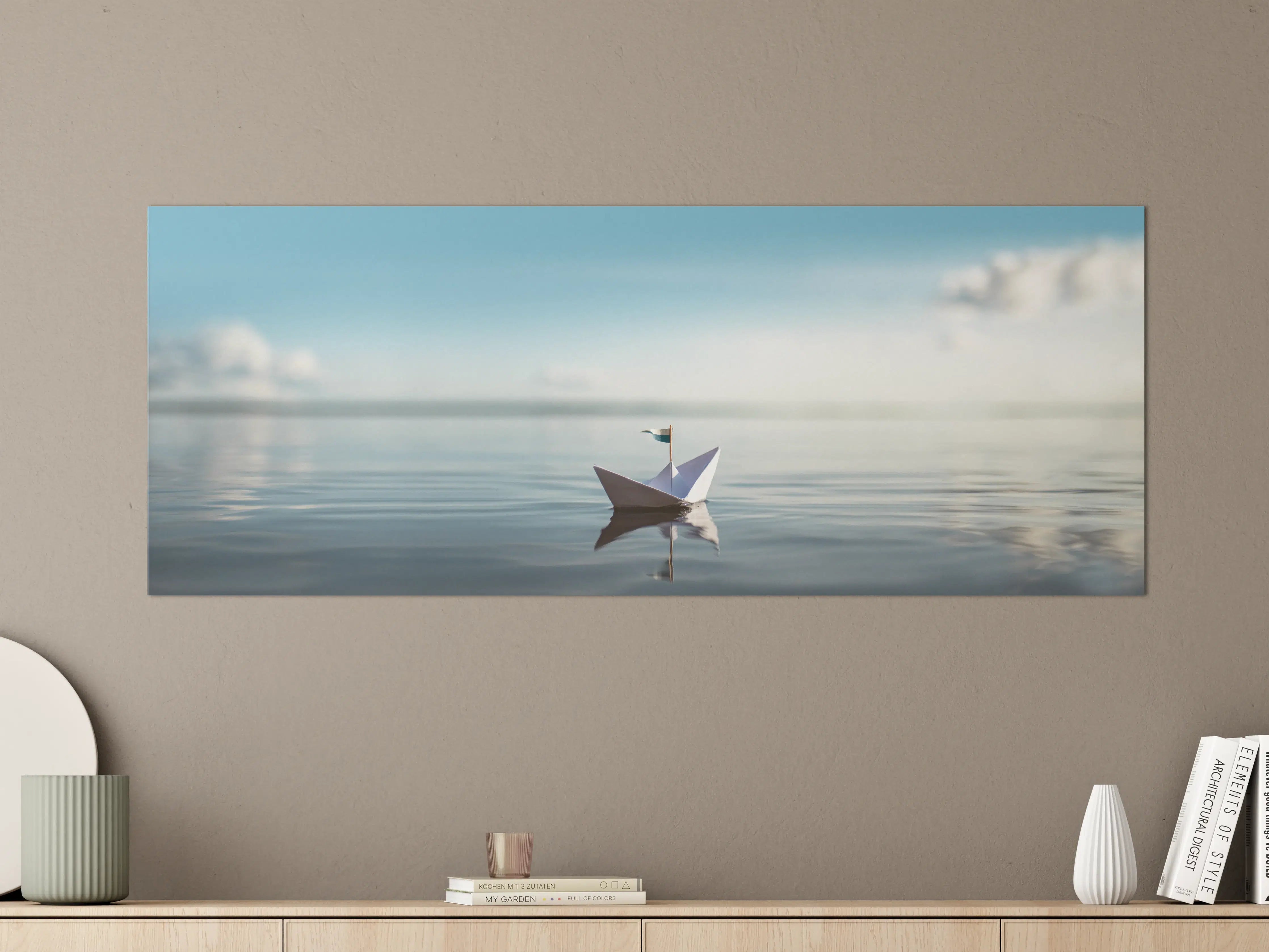 Große Wandbilder - Papierboot auf ruhigem Meer