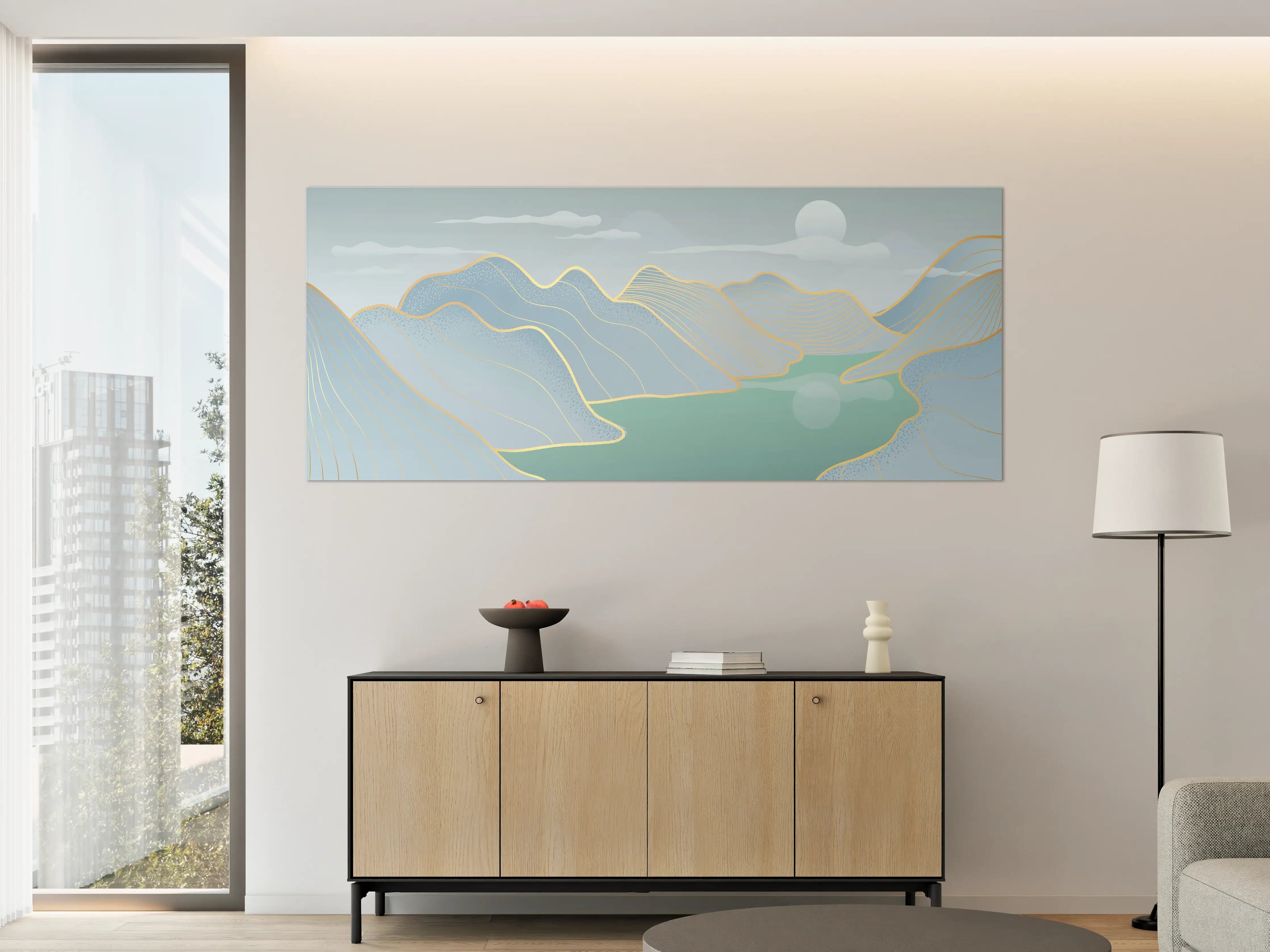 Große Wandbilder - Pastell Berge und See Panorama