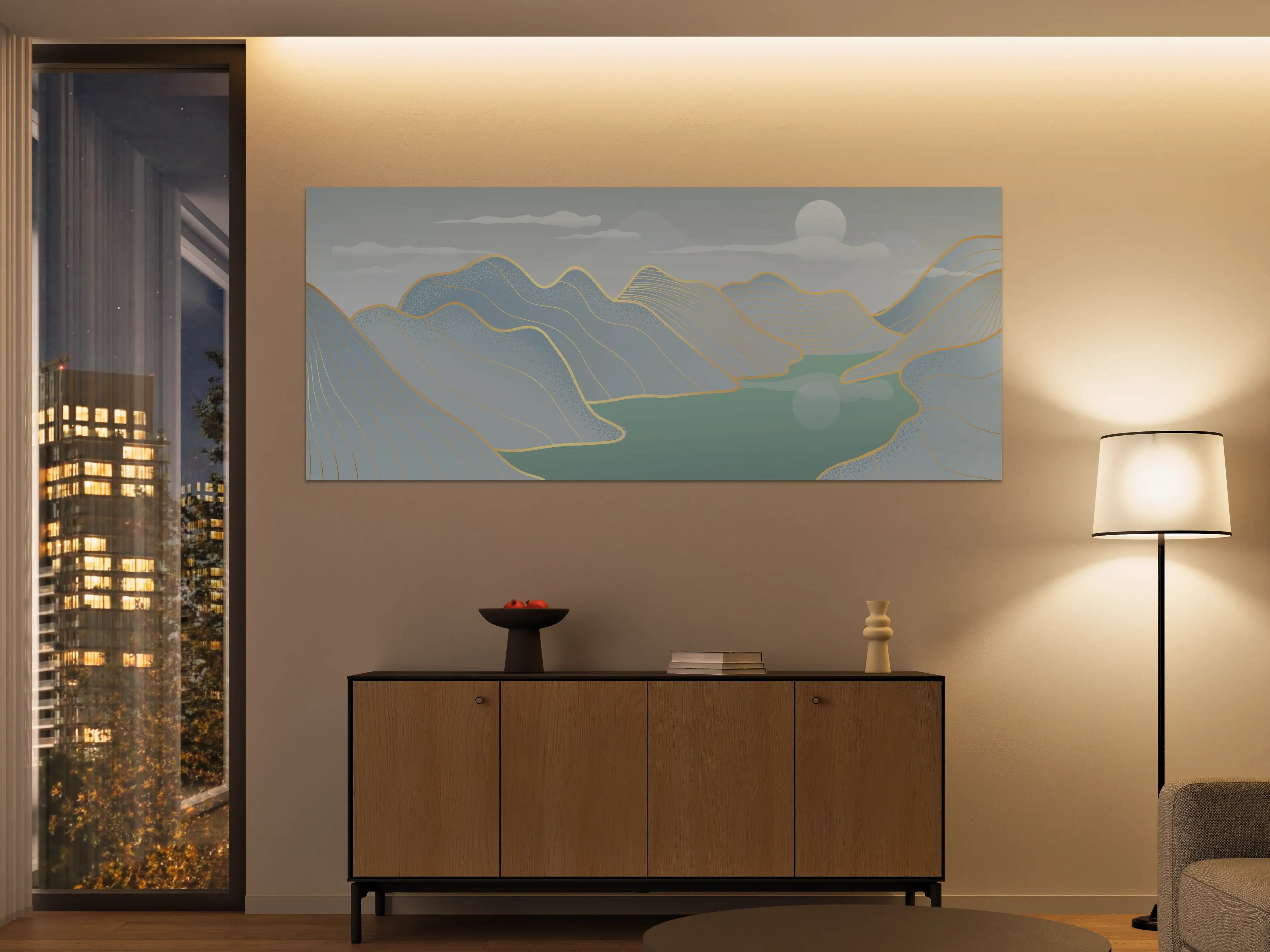 Große Wandbilder - Pastell Berge und See Panorama