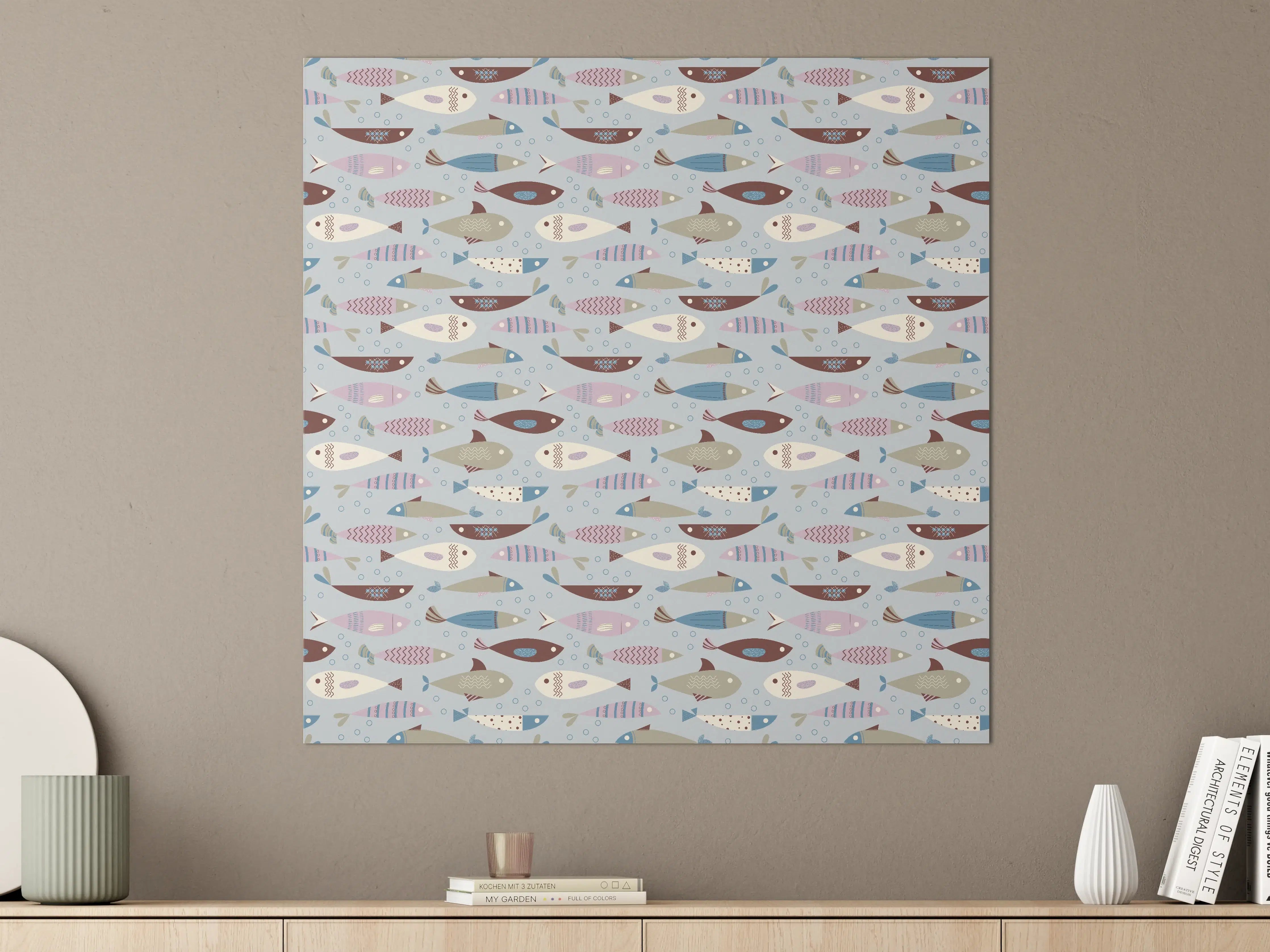 Große Wandbilder - Pastell-Fischmuster Blau Beige