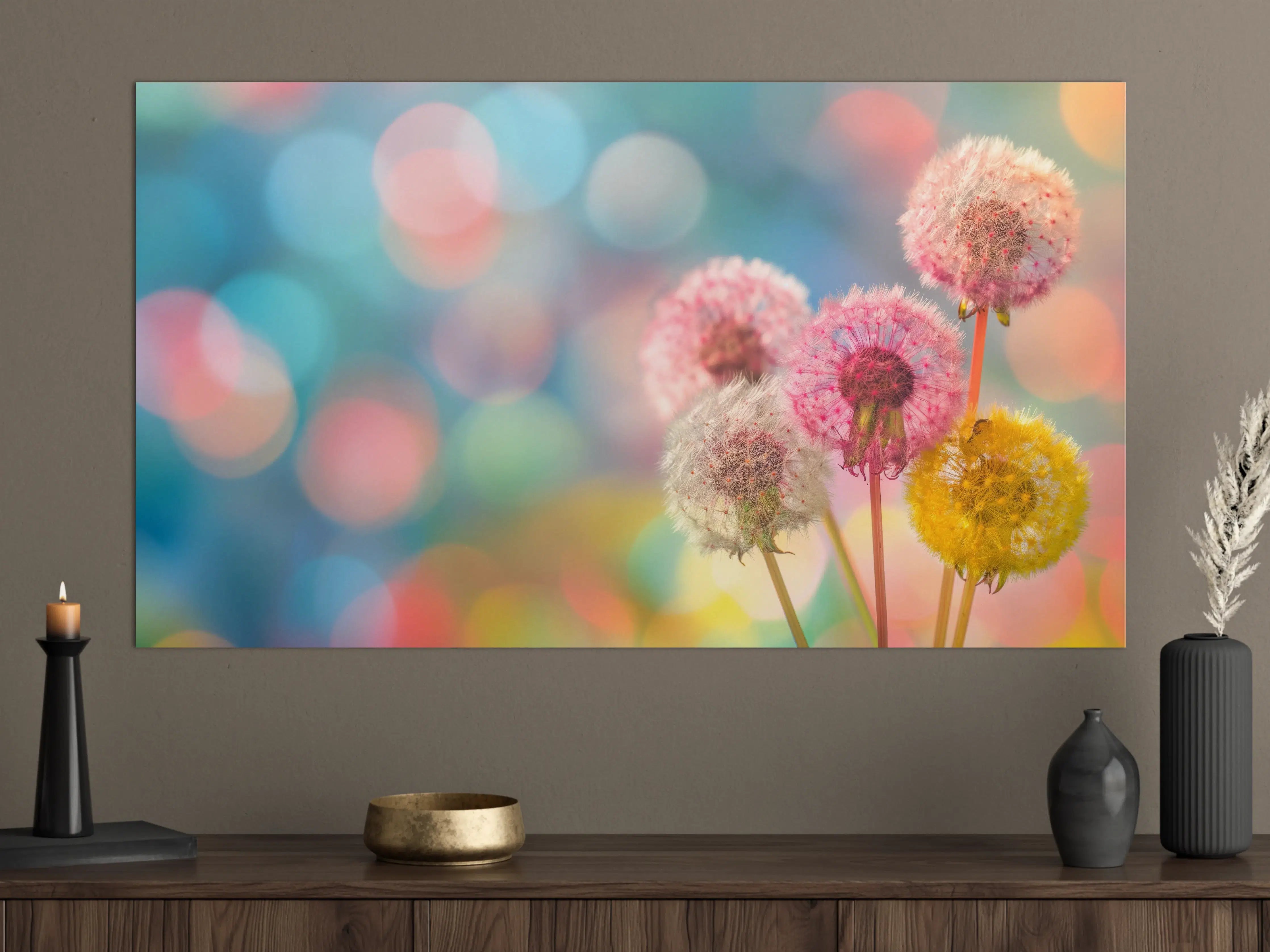 Große Wandbilder - Pastell-Pusteblumen im Bokeh