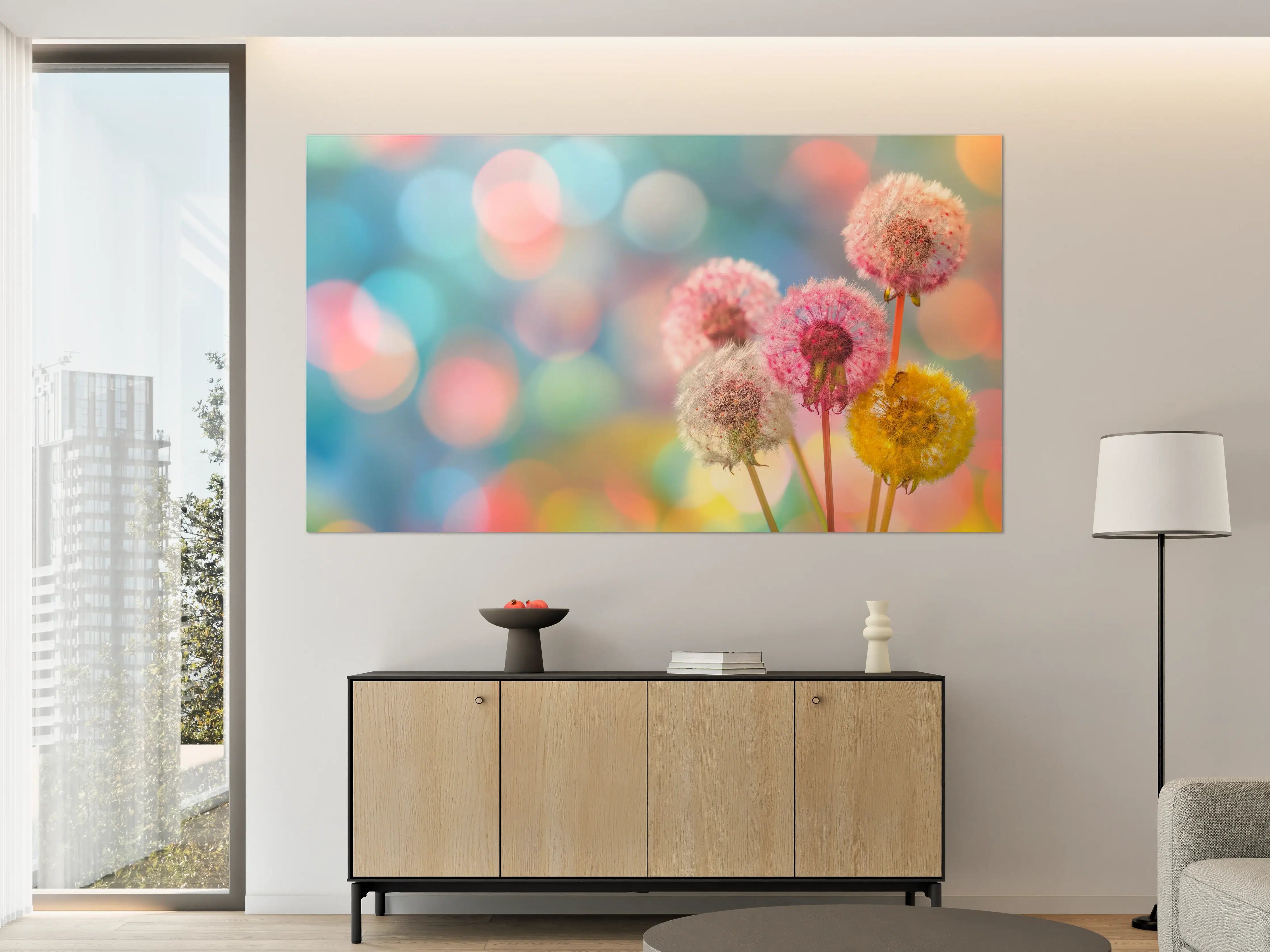 Große Wandbilder - Pastell-Pusteblumen im Bokeh