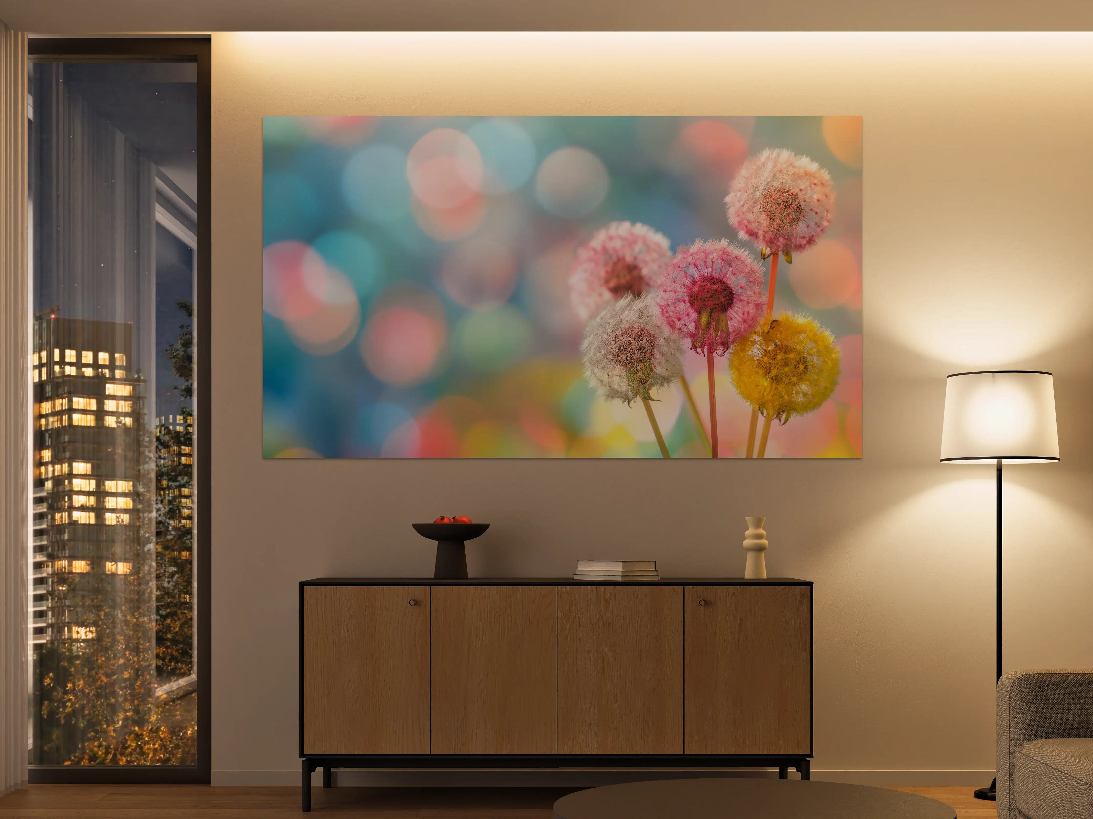 Große Wandbilder - Pastell-Pusteblumen im Bokeh