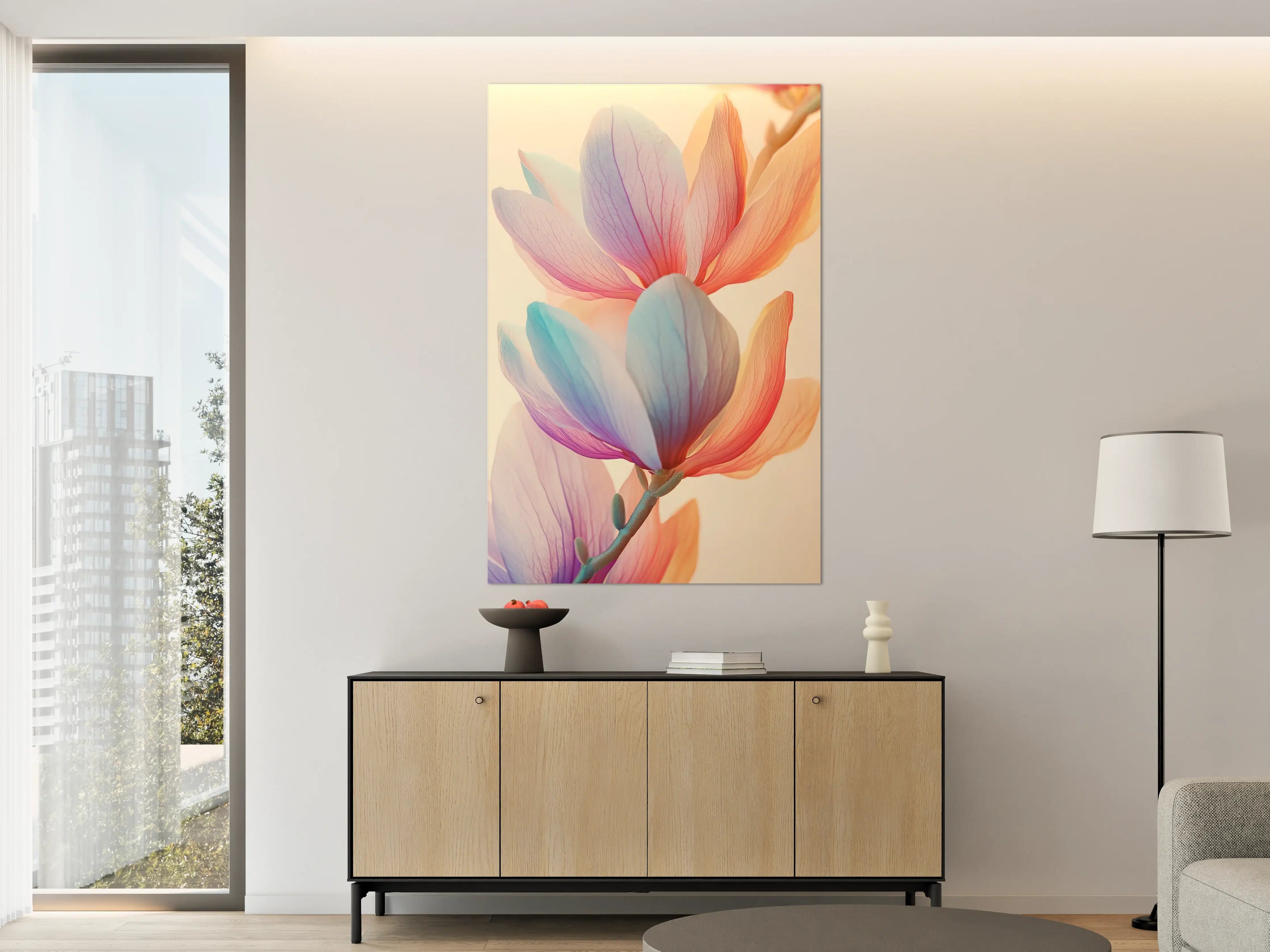 Große Wandbilder - Pastellfarbene Blumen in zartem Licht