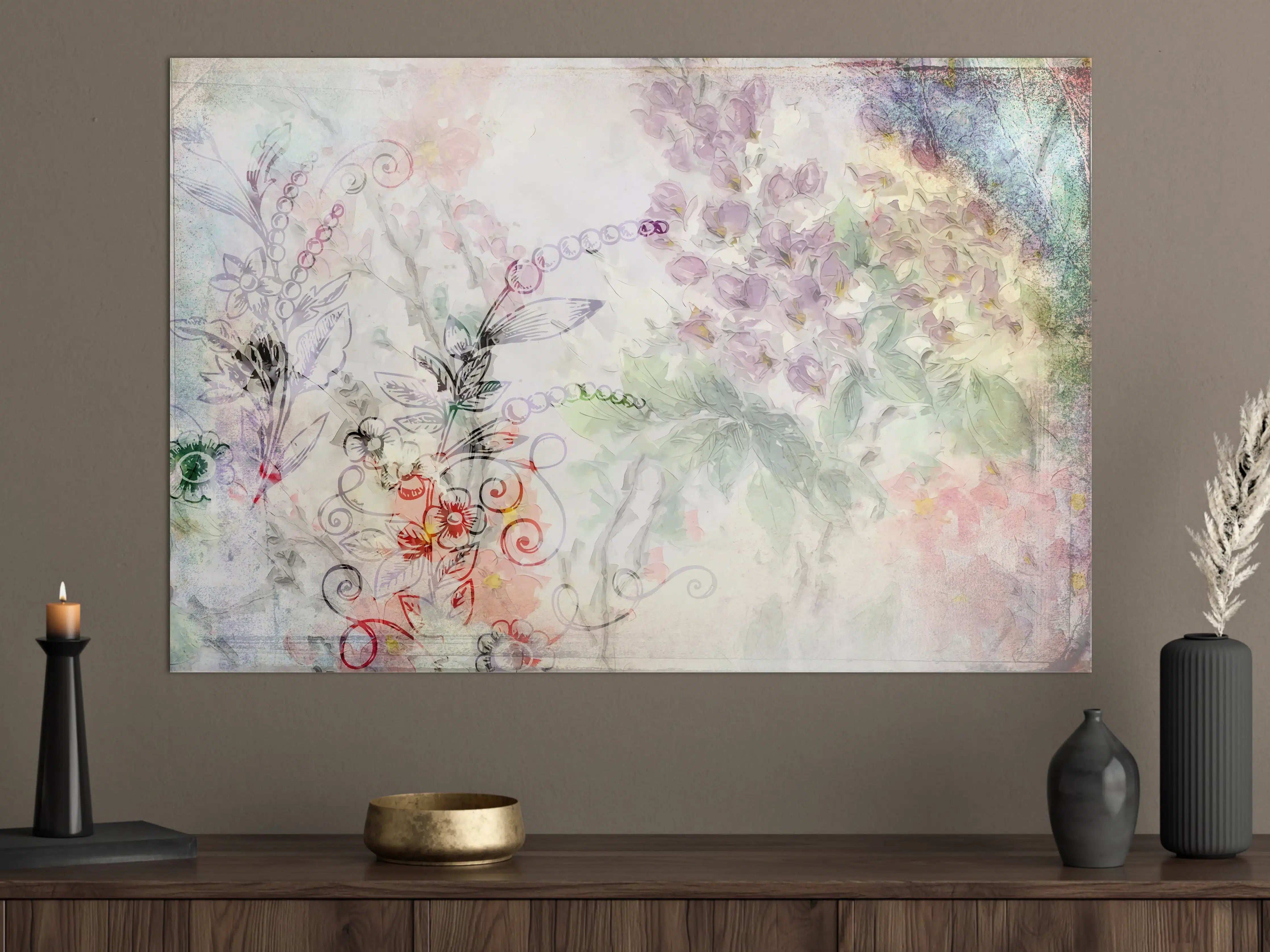 Große Wandbilder - Pastellfarbene Blumenillustration