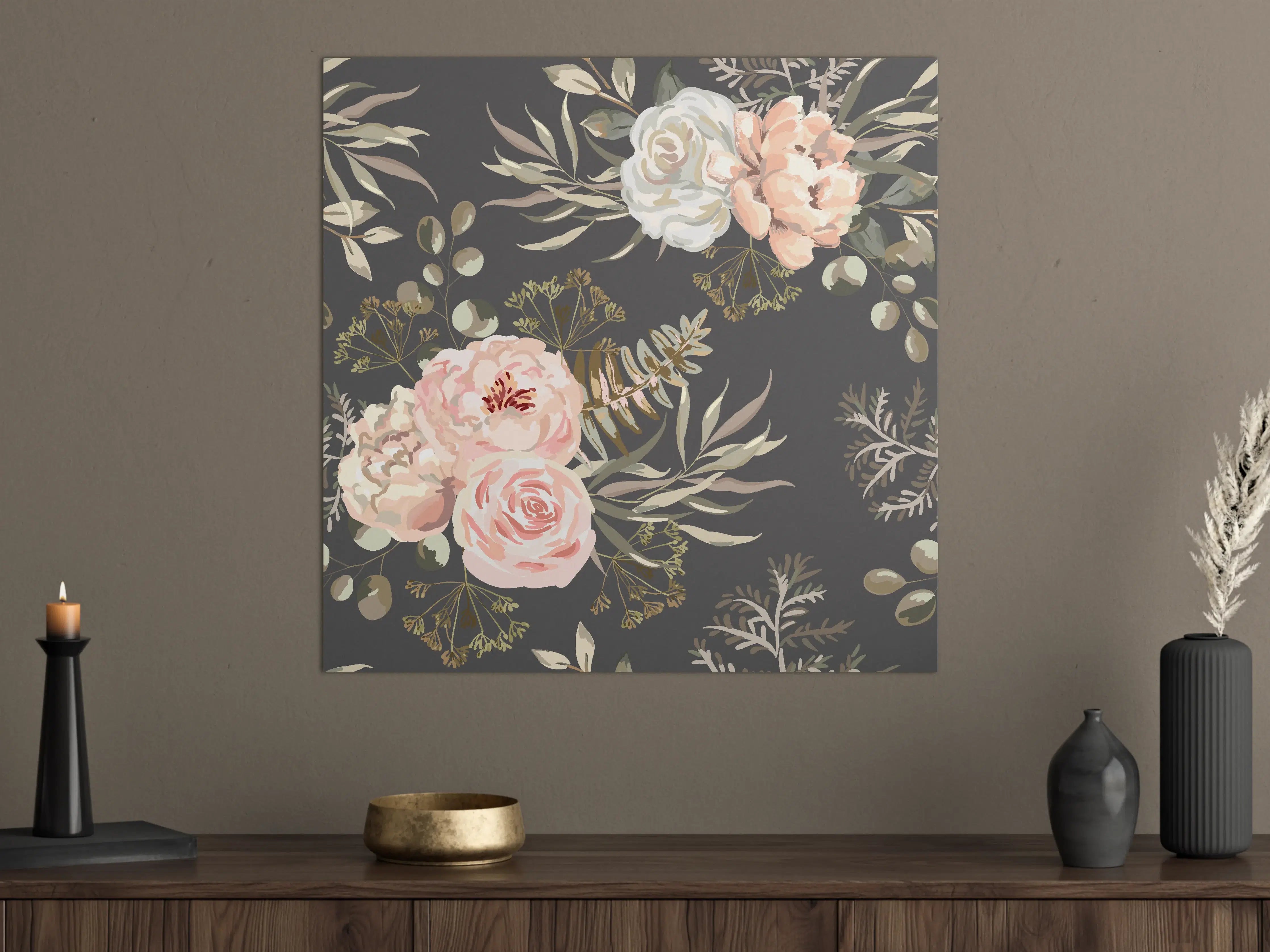 Große Wandbilder - Pastellfarbene Blumenillustration mit zarten Grautönen