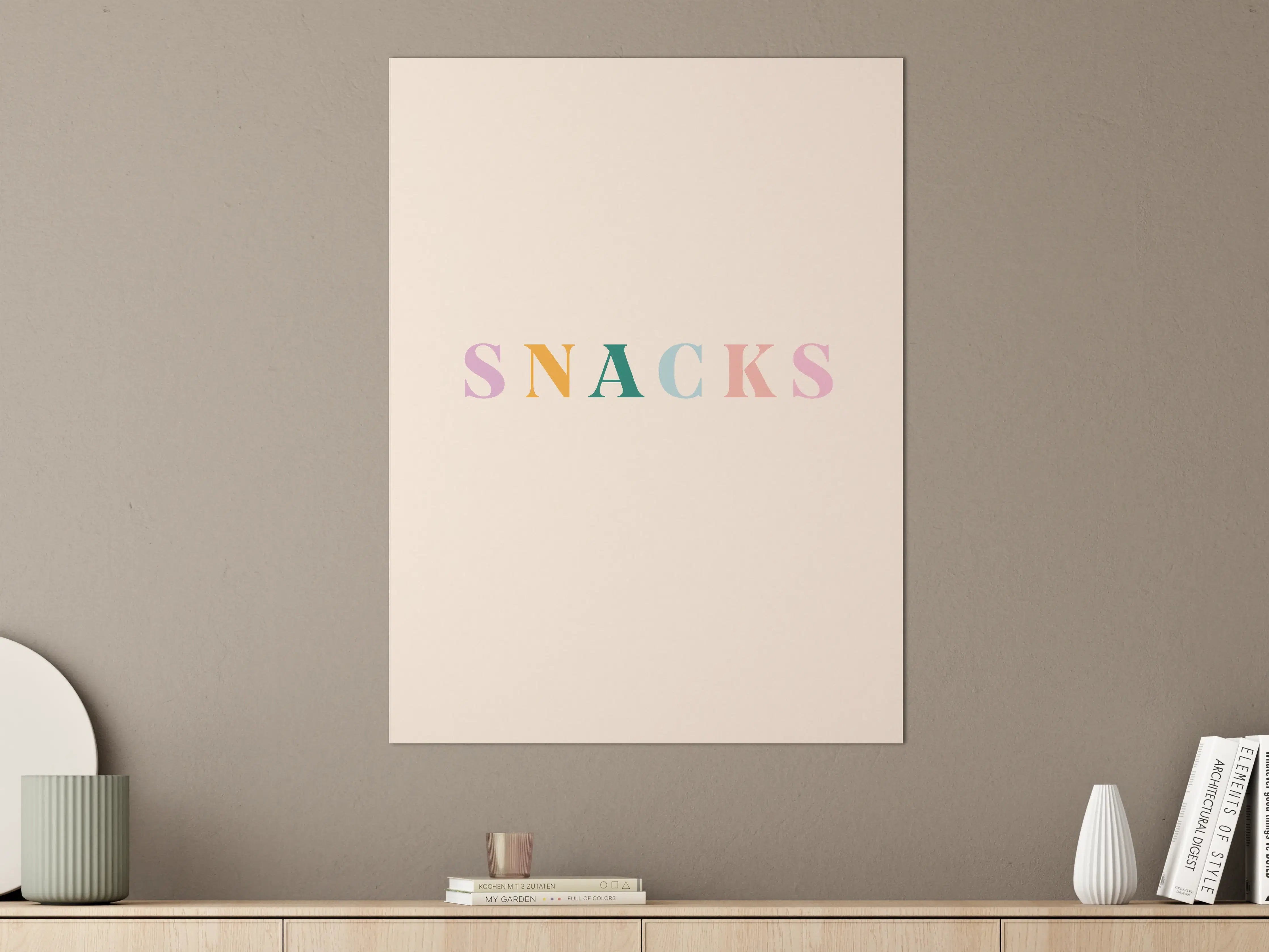 Große Wandbilder - Pastellfarbene 'SNACKS' Schrift
