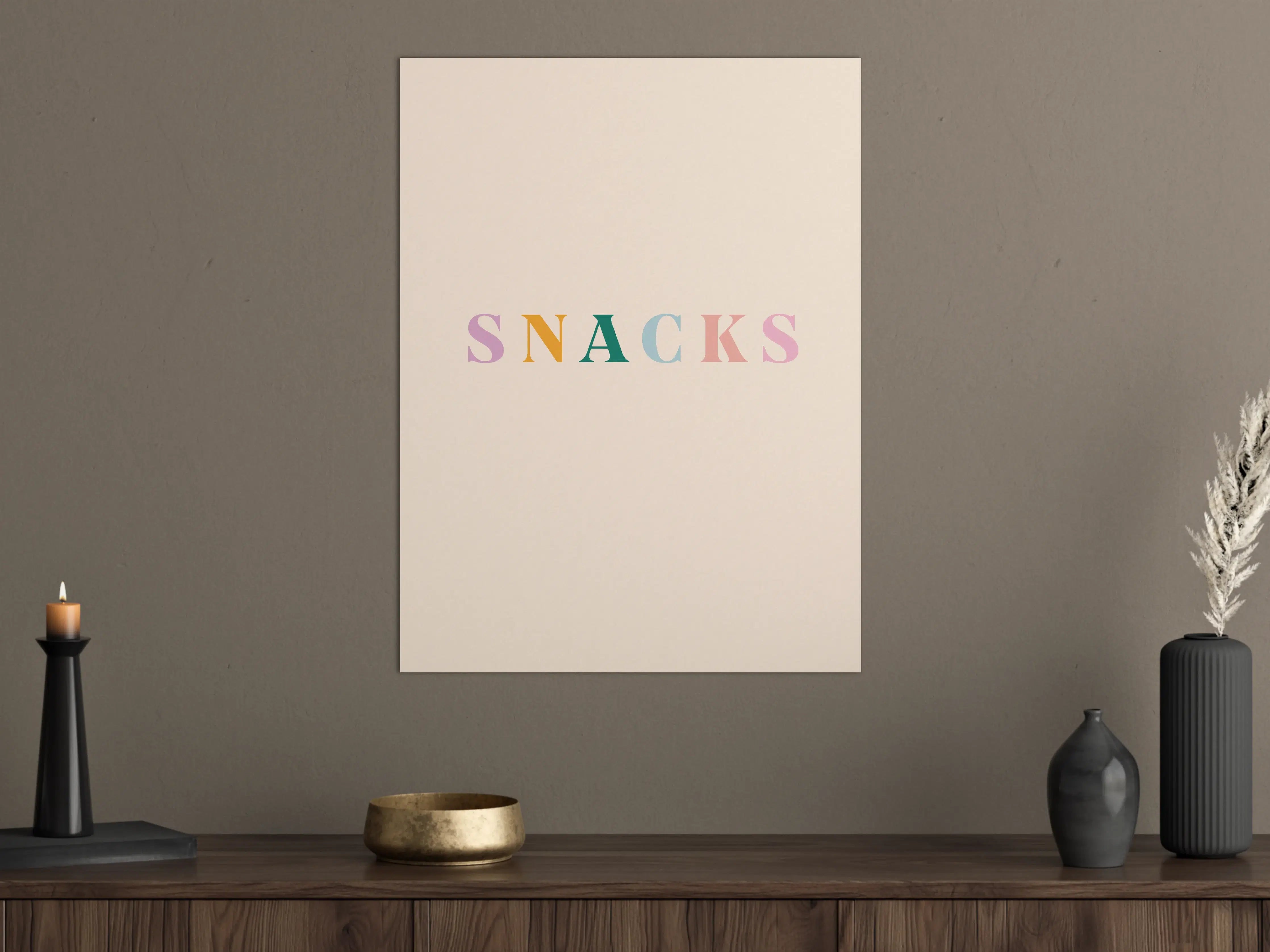 Große Wandbilder - Pastellfarbene 'SNACKS' Schrift
