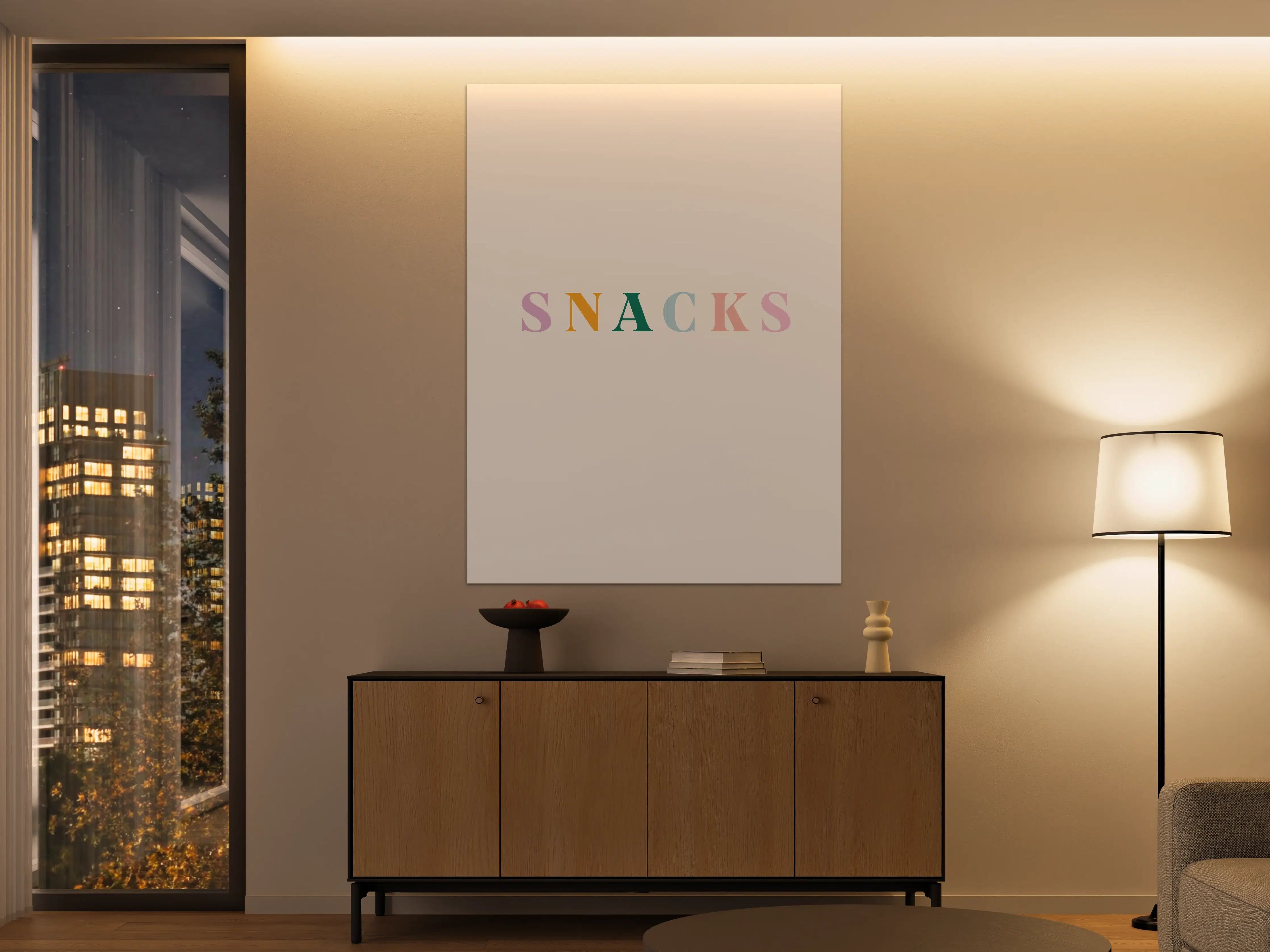 Große Wandbilder - Pastellfarbene 'SNACKS' Schrift