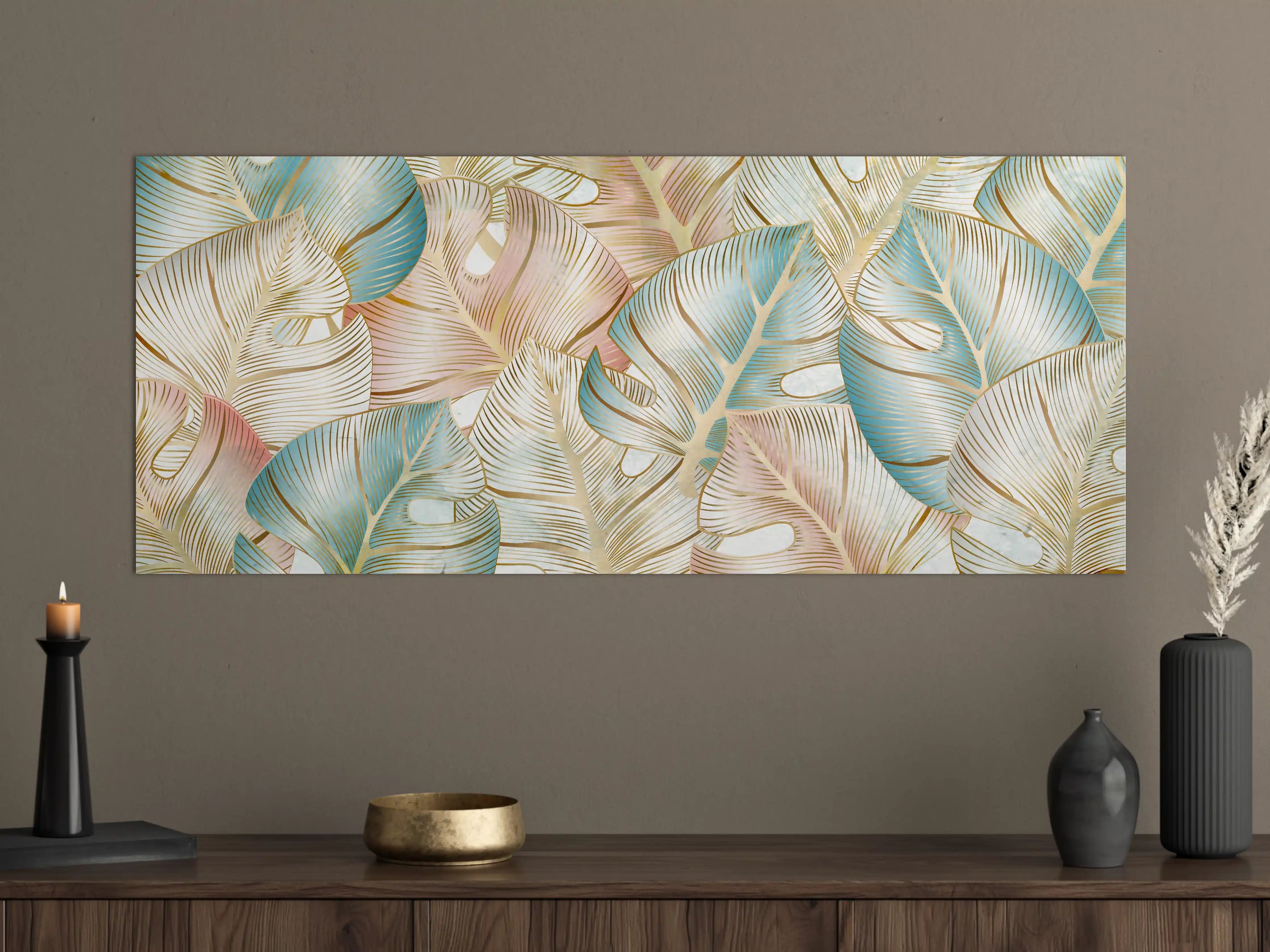 Große Wandbilder - Pastellfarbenes Blattmuster Design